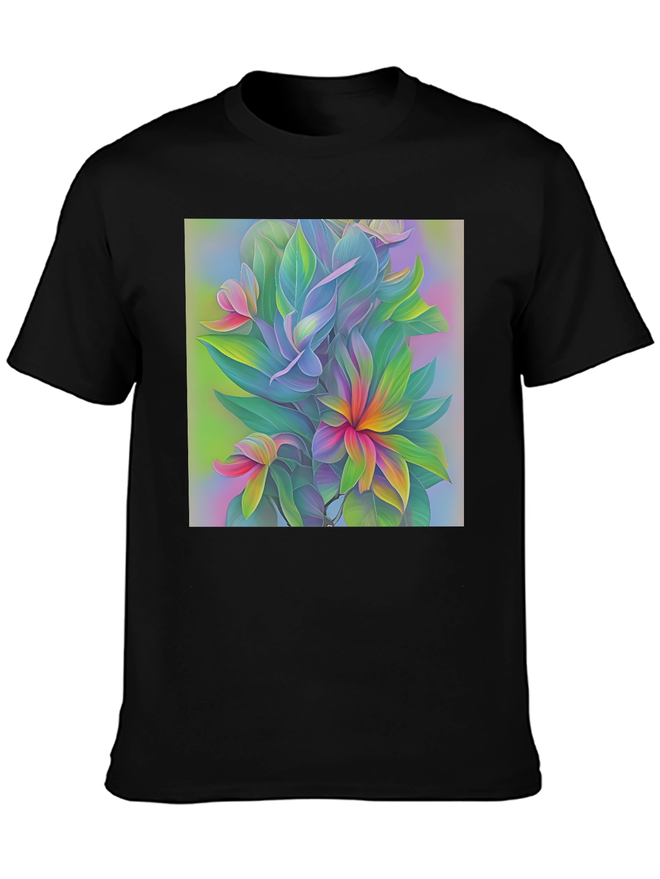 Floral Art Print Black T-Shirt