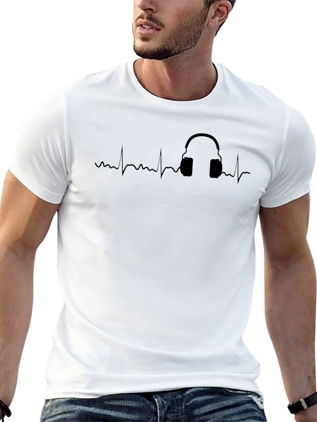 Heartbeat Headphones Graphic Tee - Black