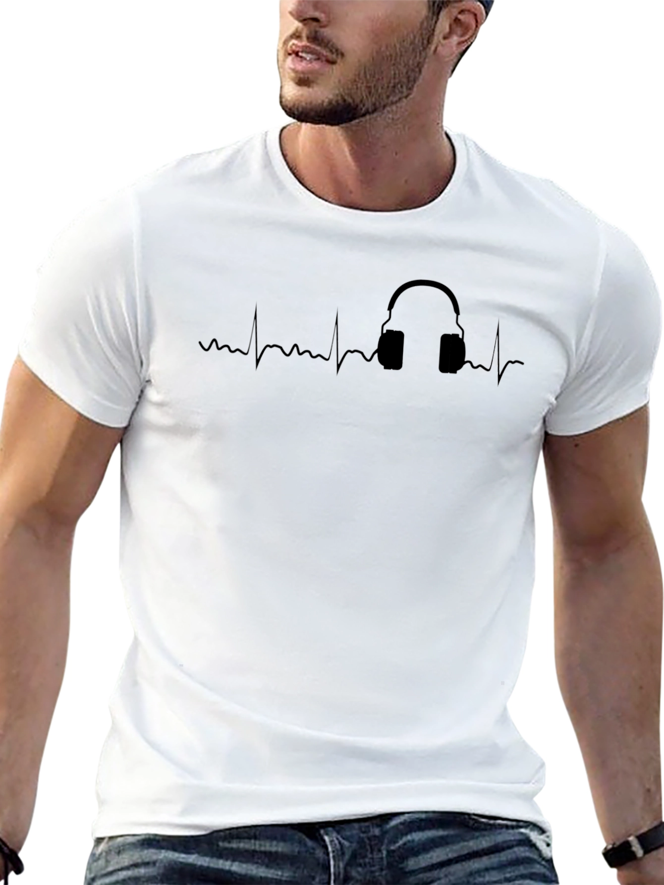 Heartbeat Headphones Graphic Tee - Black