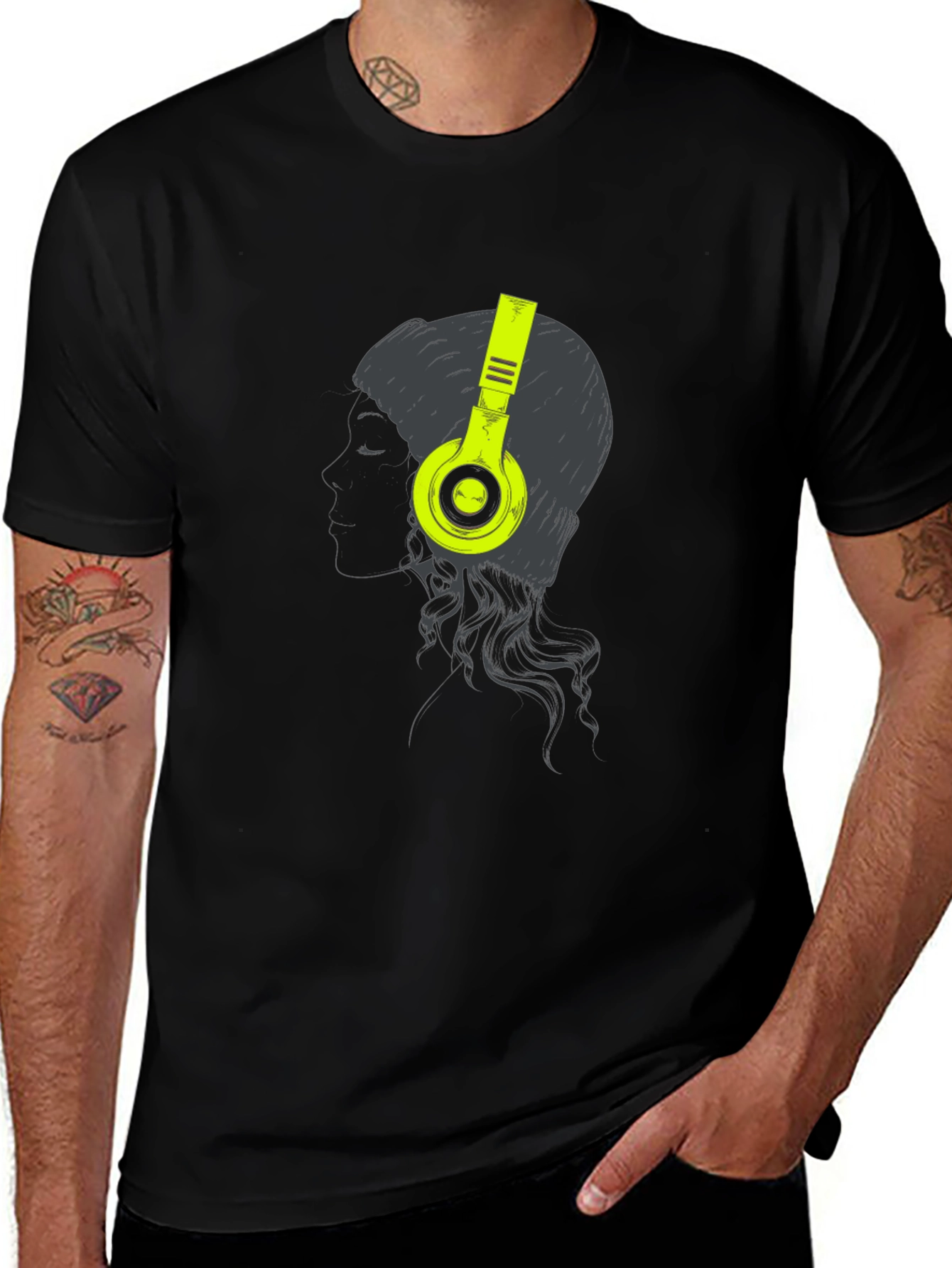 Headphone Graphic Tee - Black Cotton T-Shirt