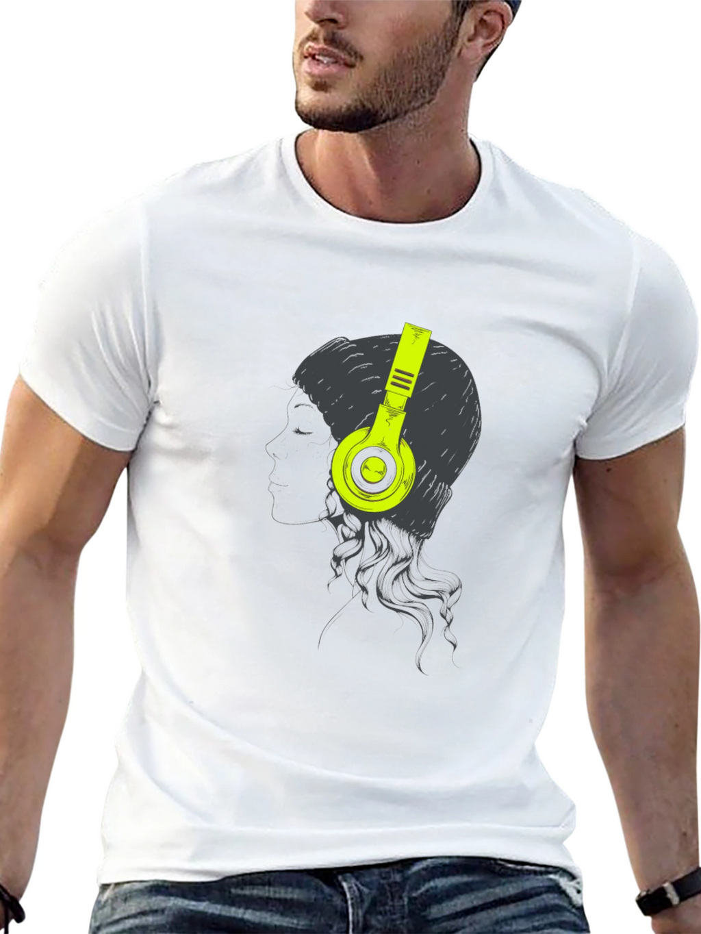 Headphone Graphic Tee - Black Cotton T-Shirt