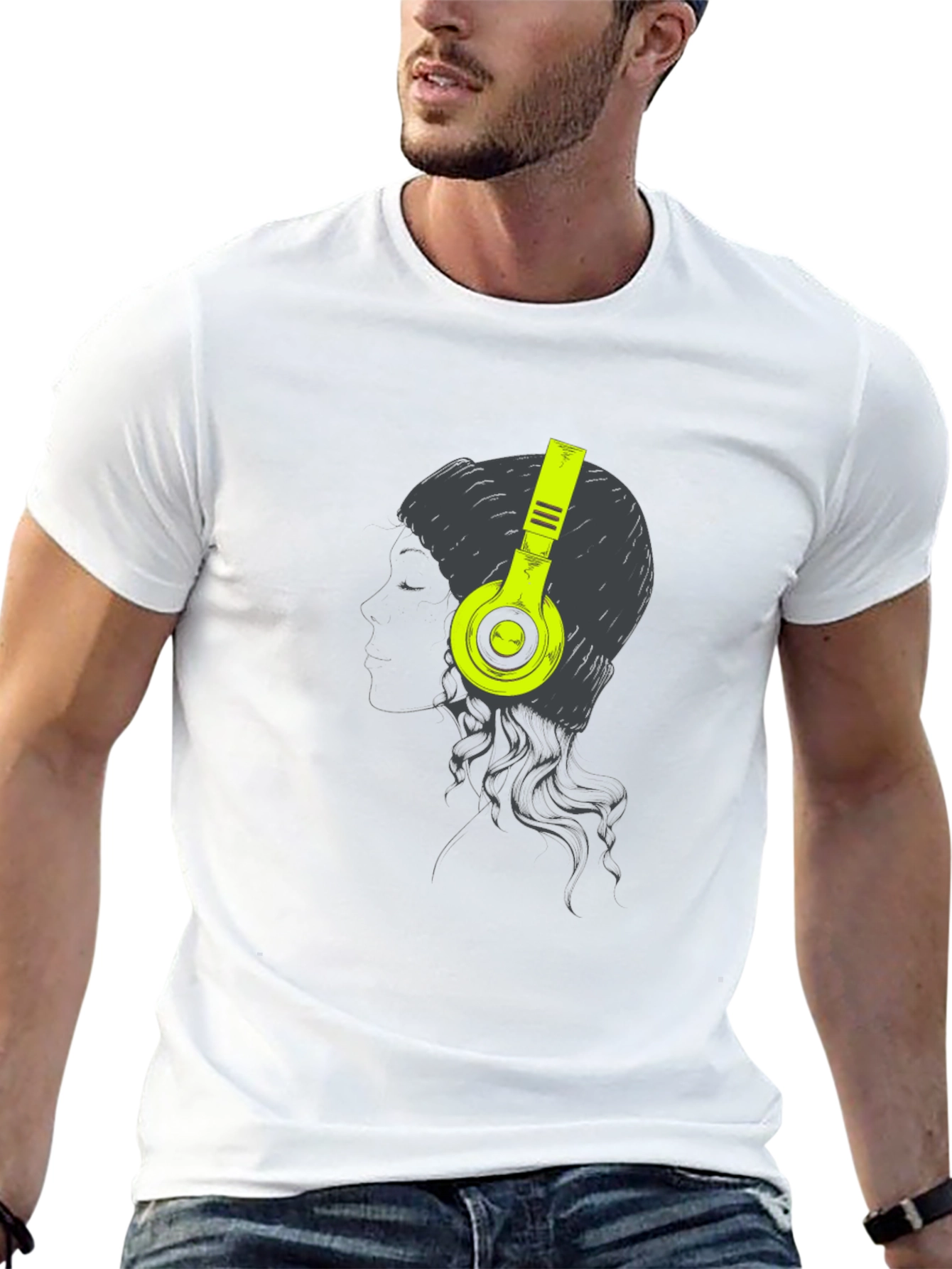 Headphone Graphic Tee - Black Cotton T-Shirt