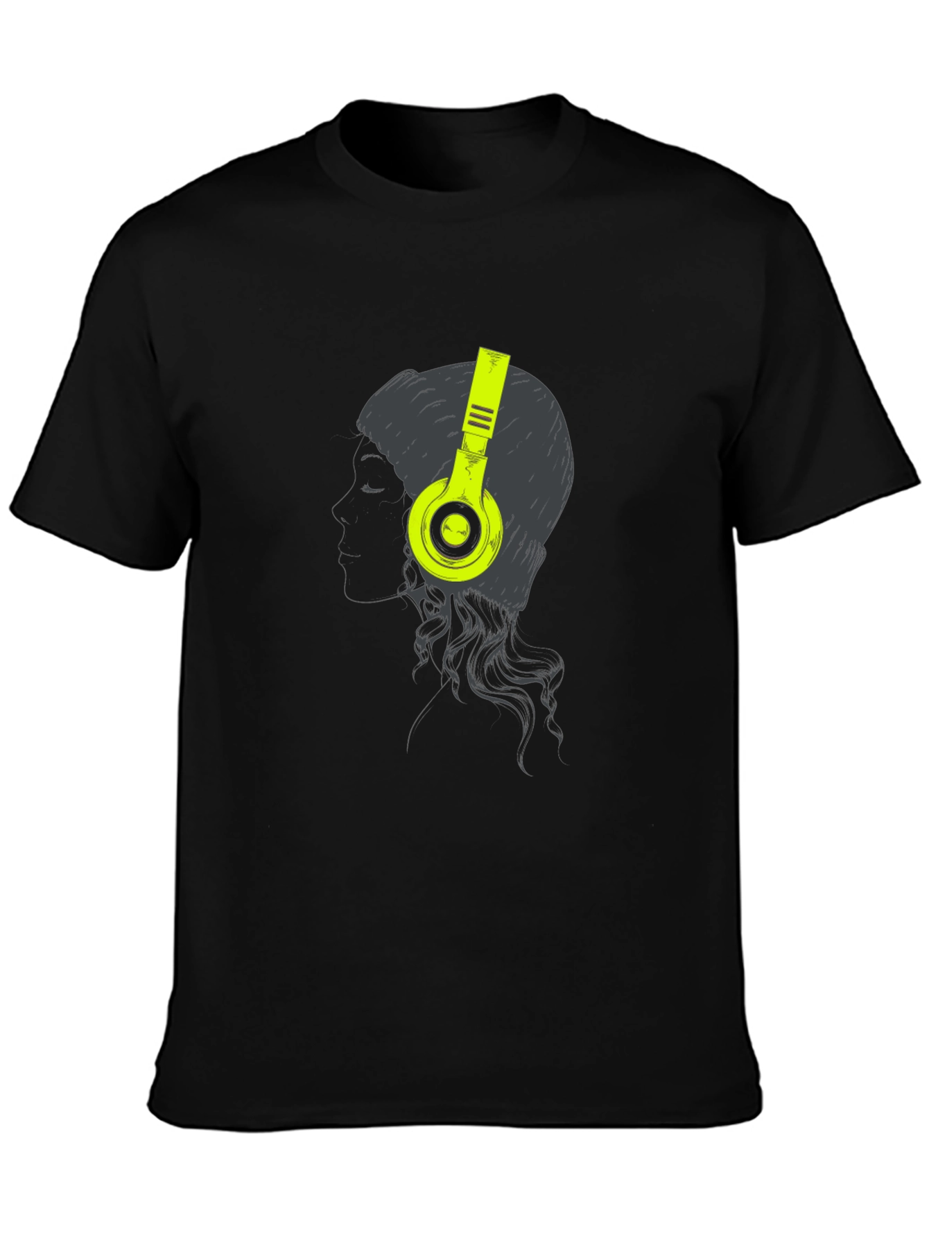 Headphone Graphic Tee - Black Cotton T-Shirt