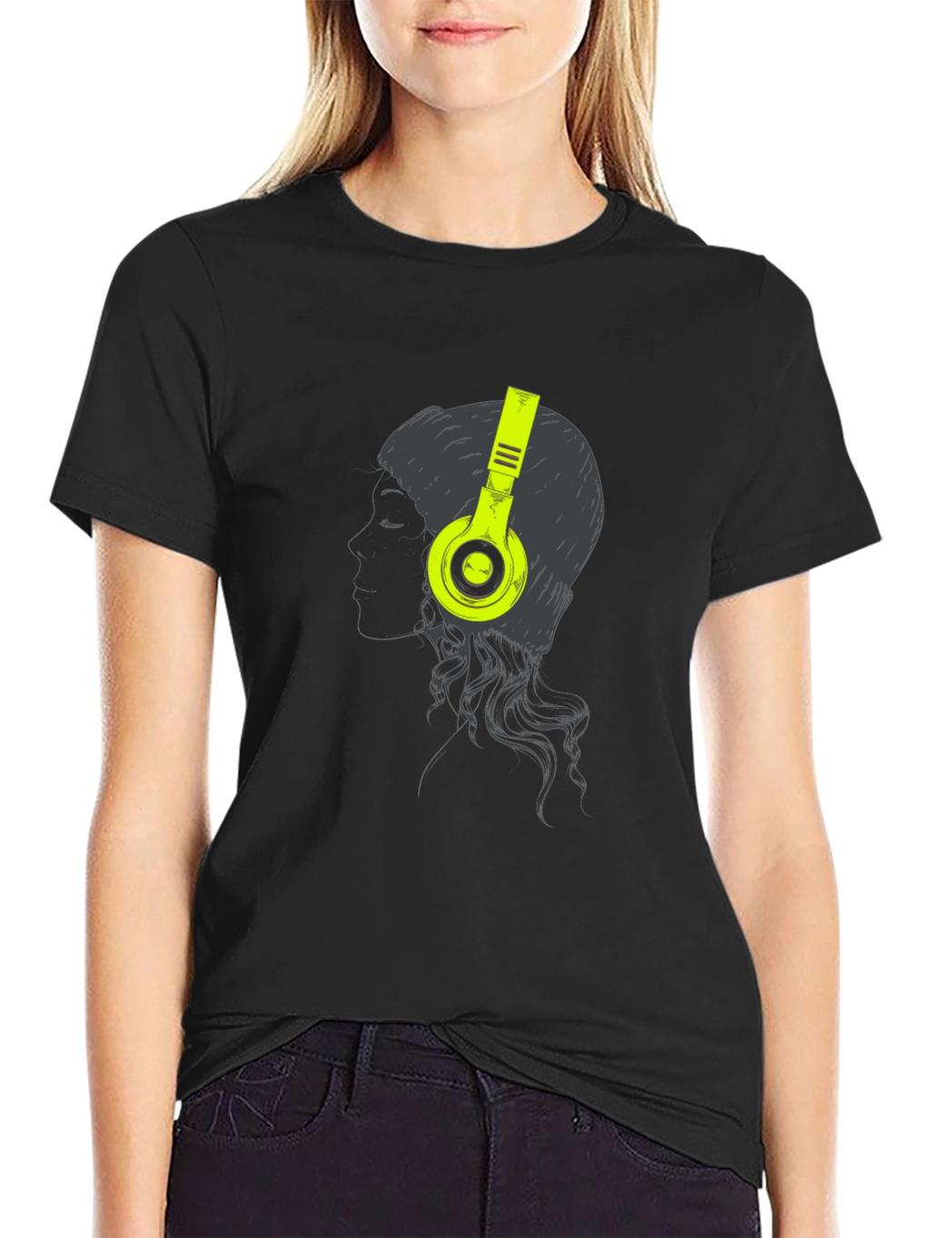 Headphone Graphic Tee - Black Cotton T-Shirt