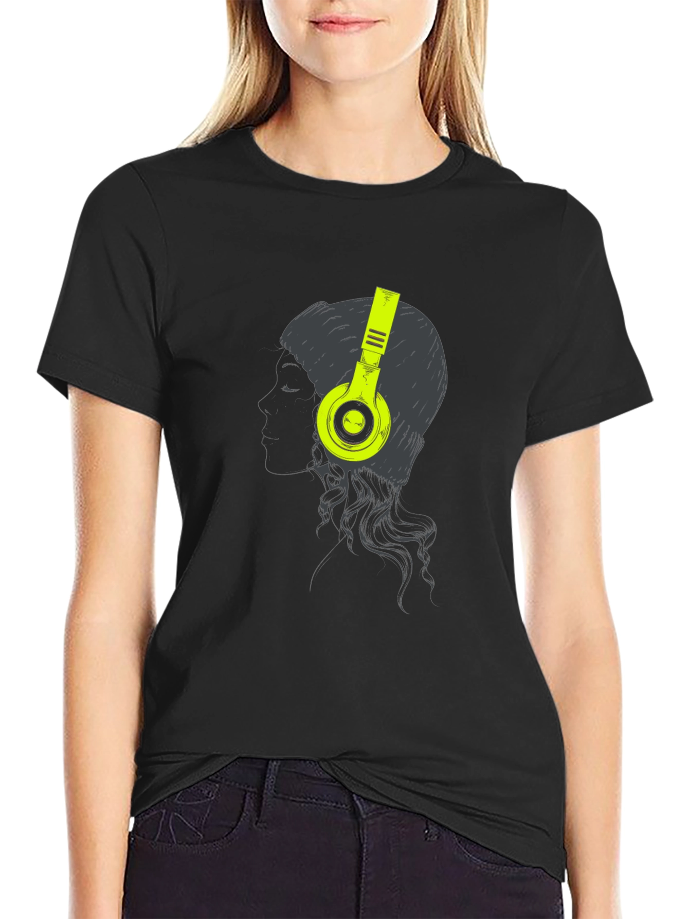 Headphone Graphic Tee - Black Cotton T-Shirt