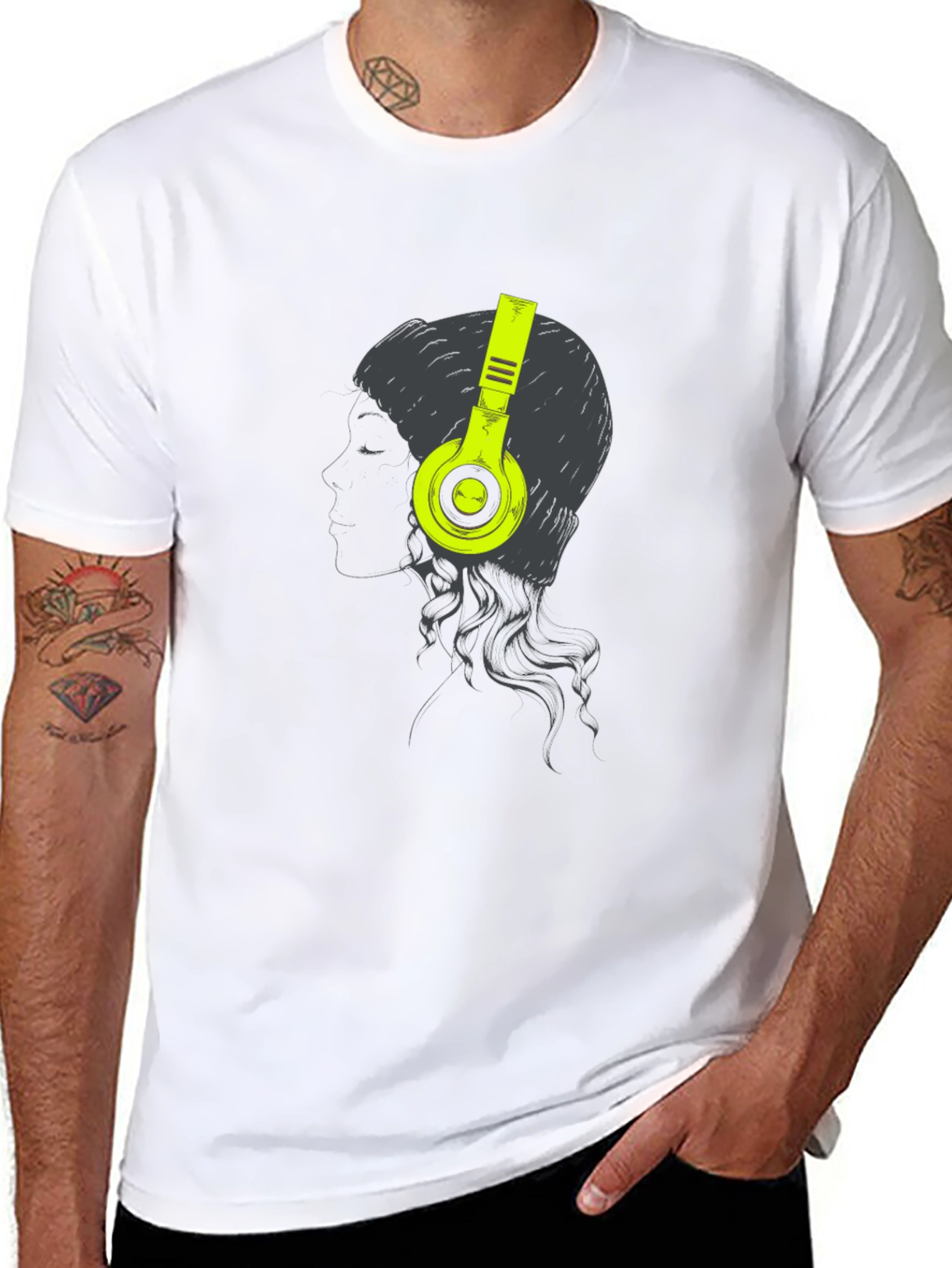 Headphone Graphic Tee - Black Cotton T-Shirt