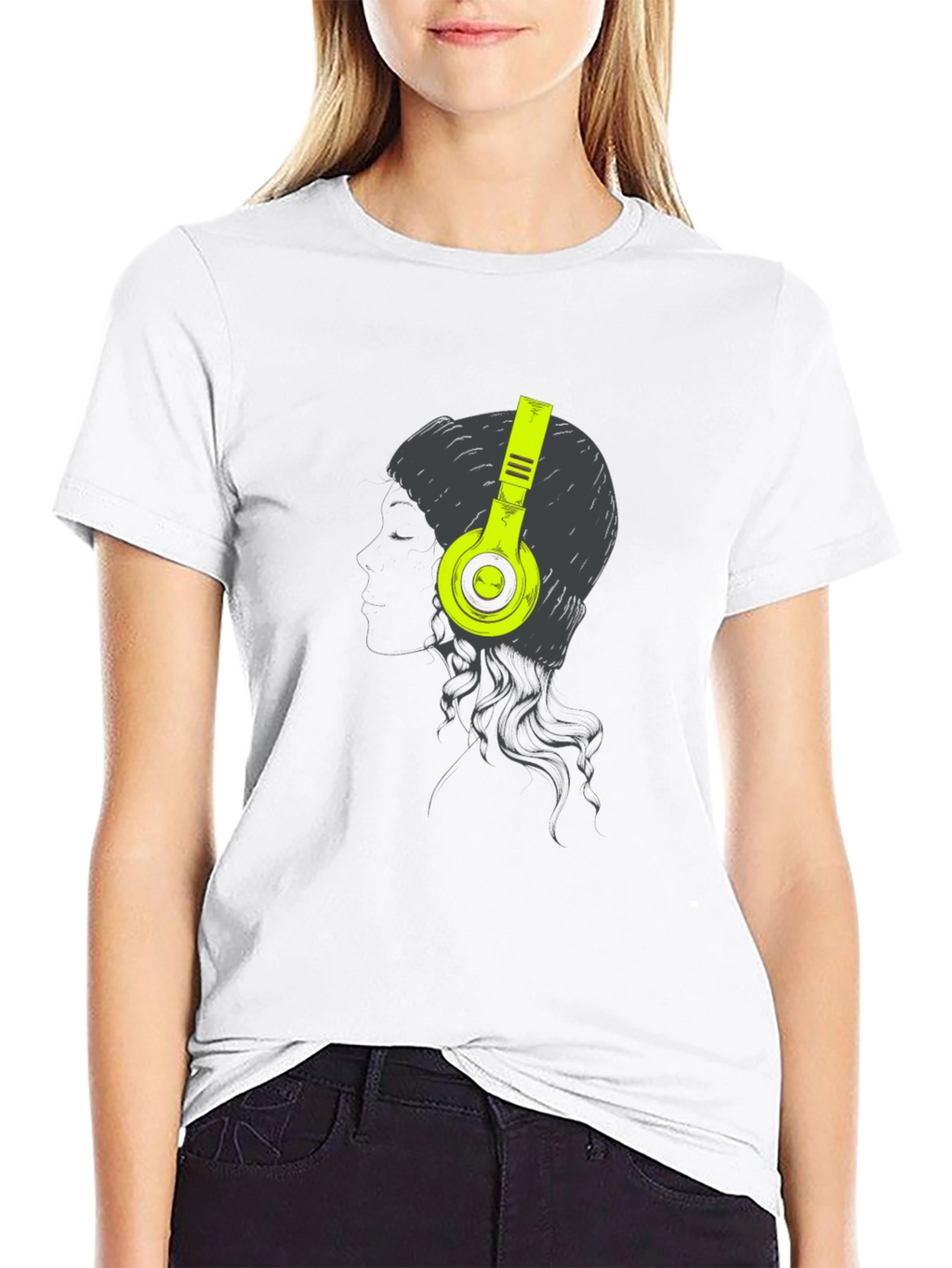 Headphone Graphic Tee - Black Cotton T-Shirt