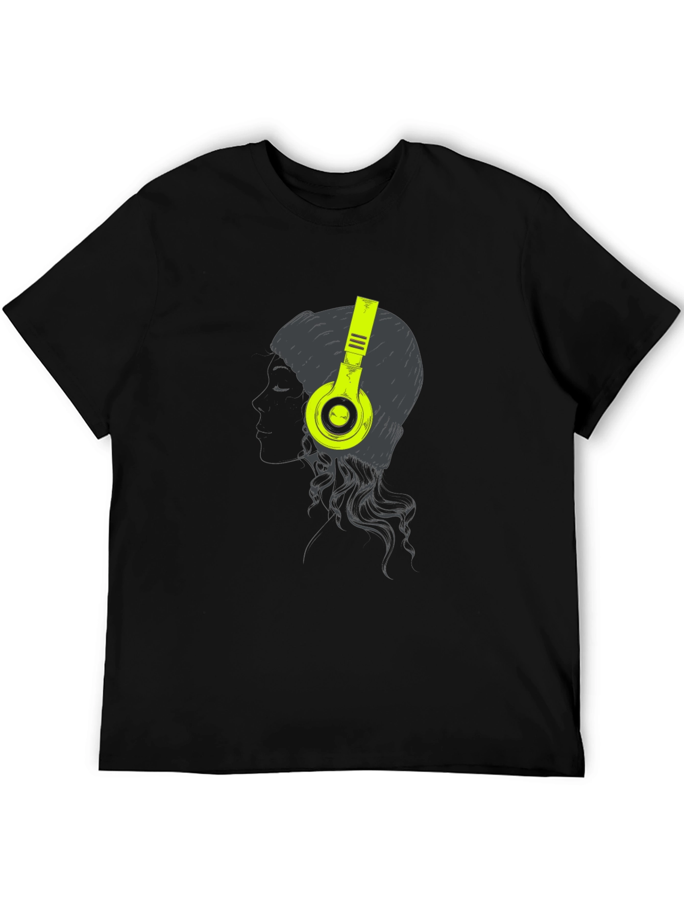 Headphone Graphic Tee - Black Cotton T-Shirt