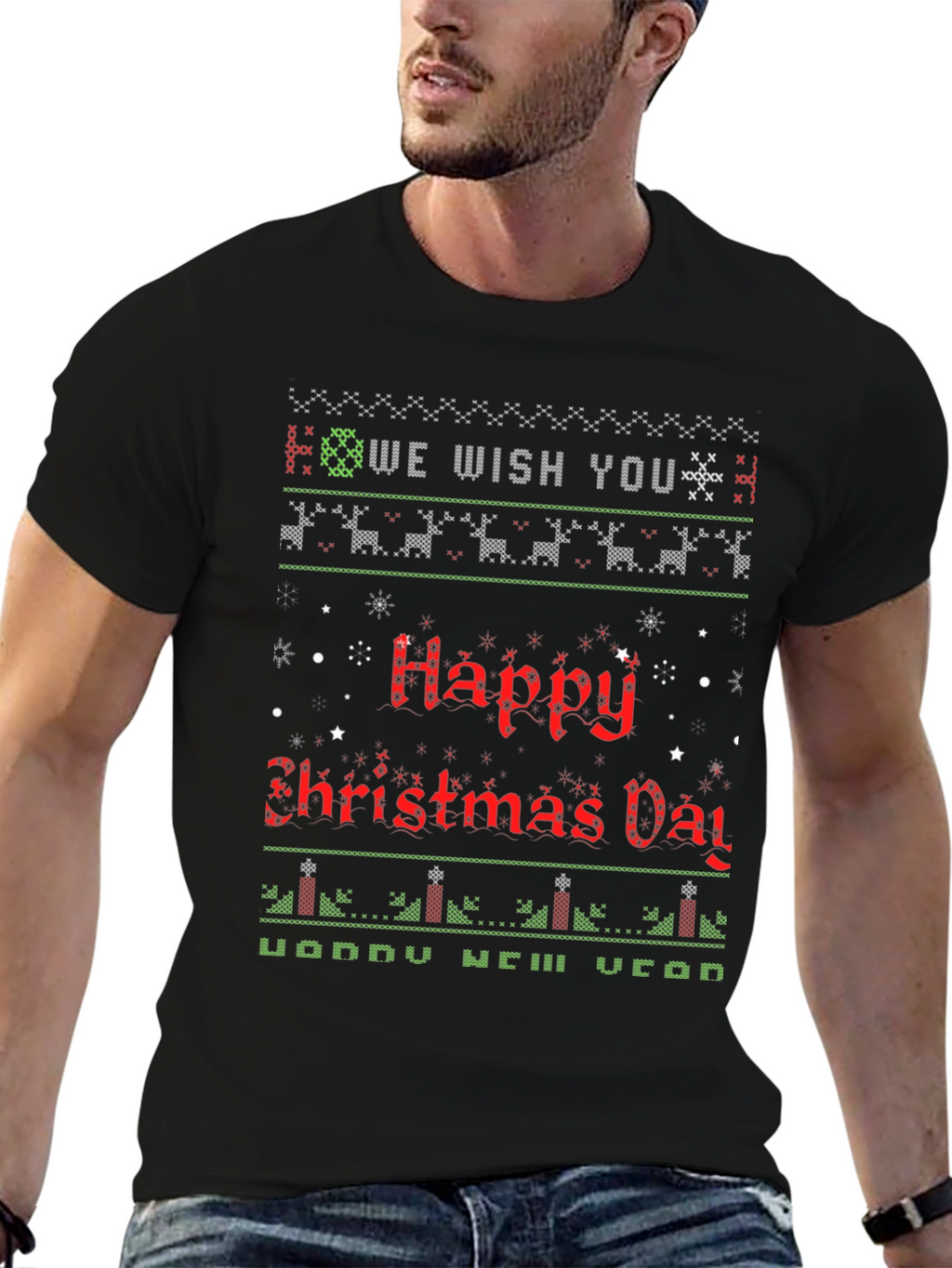 Ugly Christmas Sweater Style Holiday T-Shirt