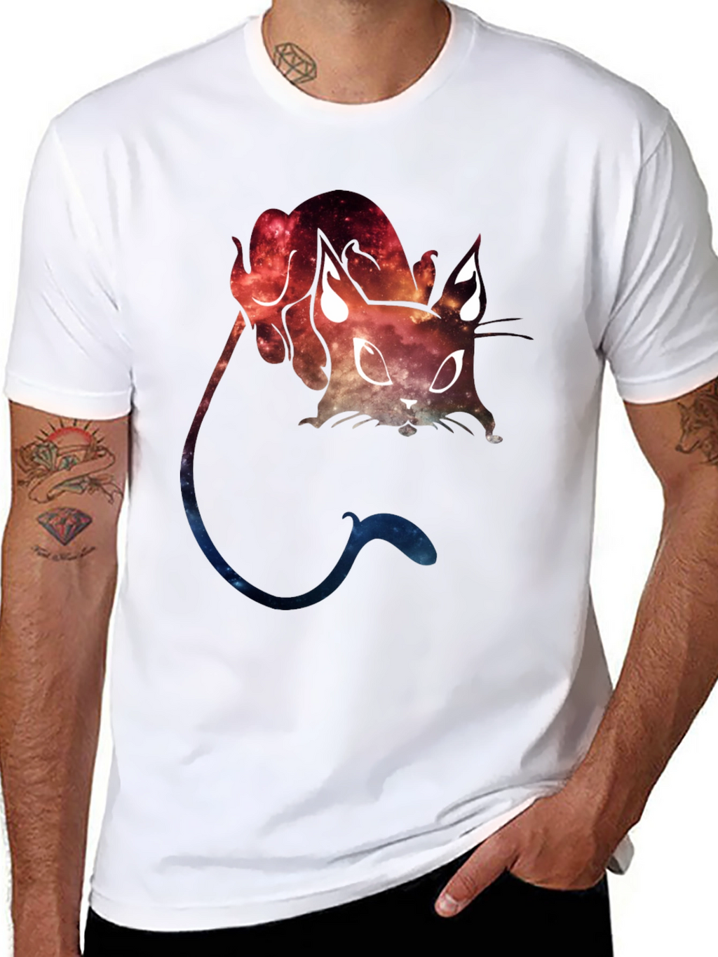 Galaxy Cat Graphic Tee - Cosmic Feline T-Shirt