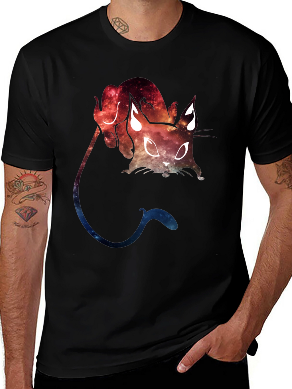 Galaxy Cat Graphic Tee - Cosmic Feline T-Shirt