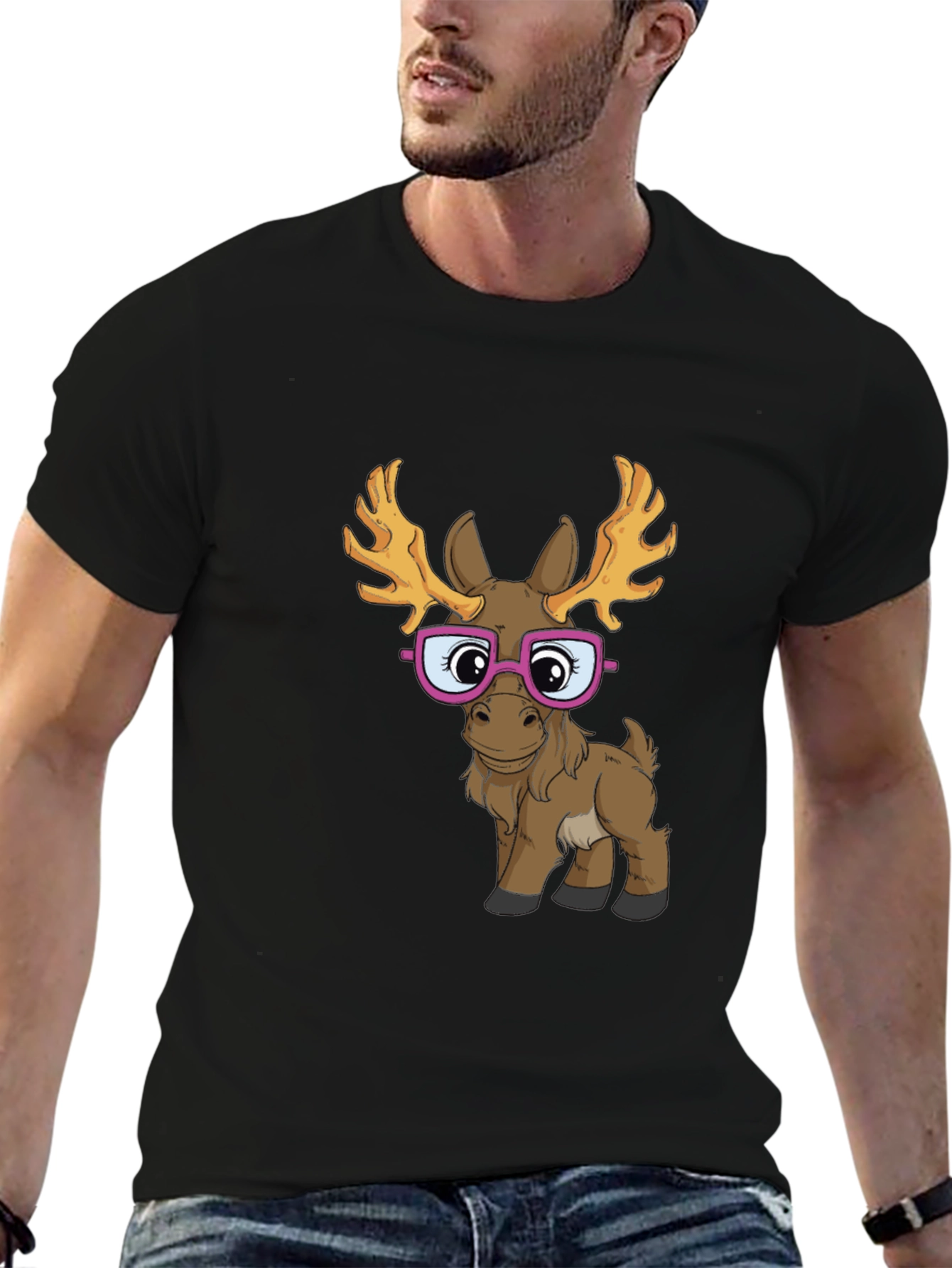 Funny Moose with Glasses Graphic Tee