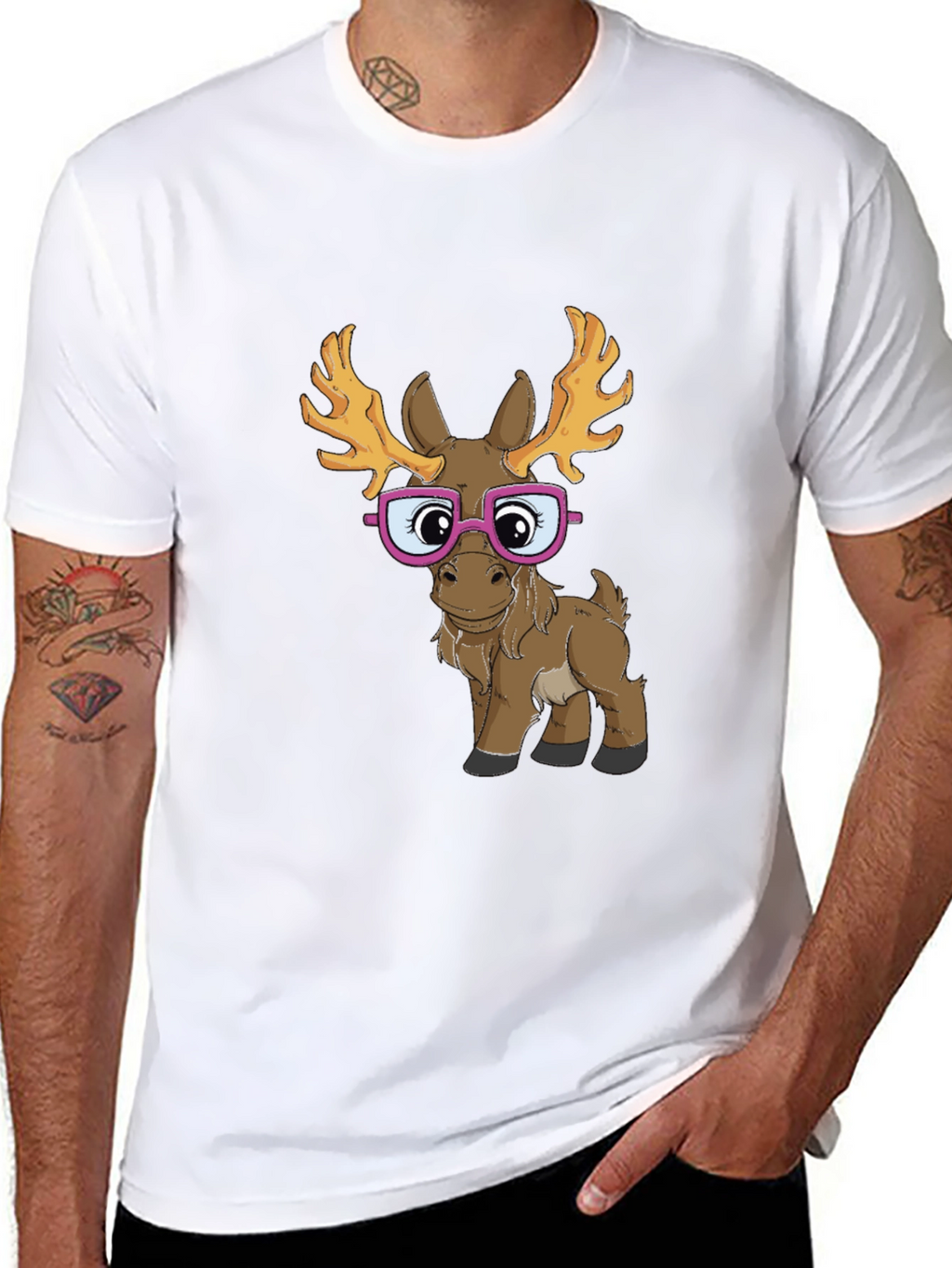 Funny Moose with Glasses Graphic Tee