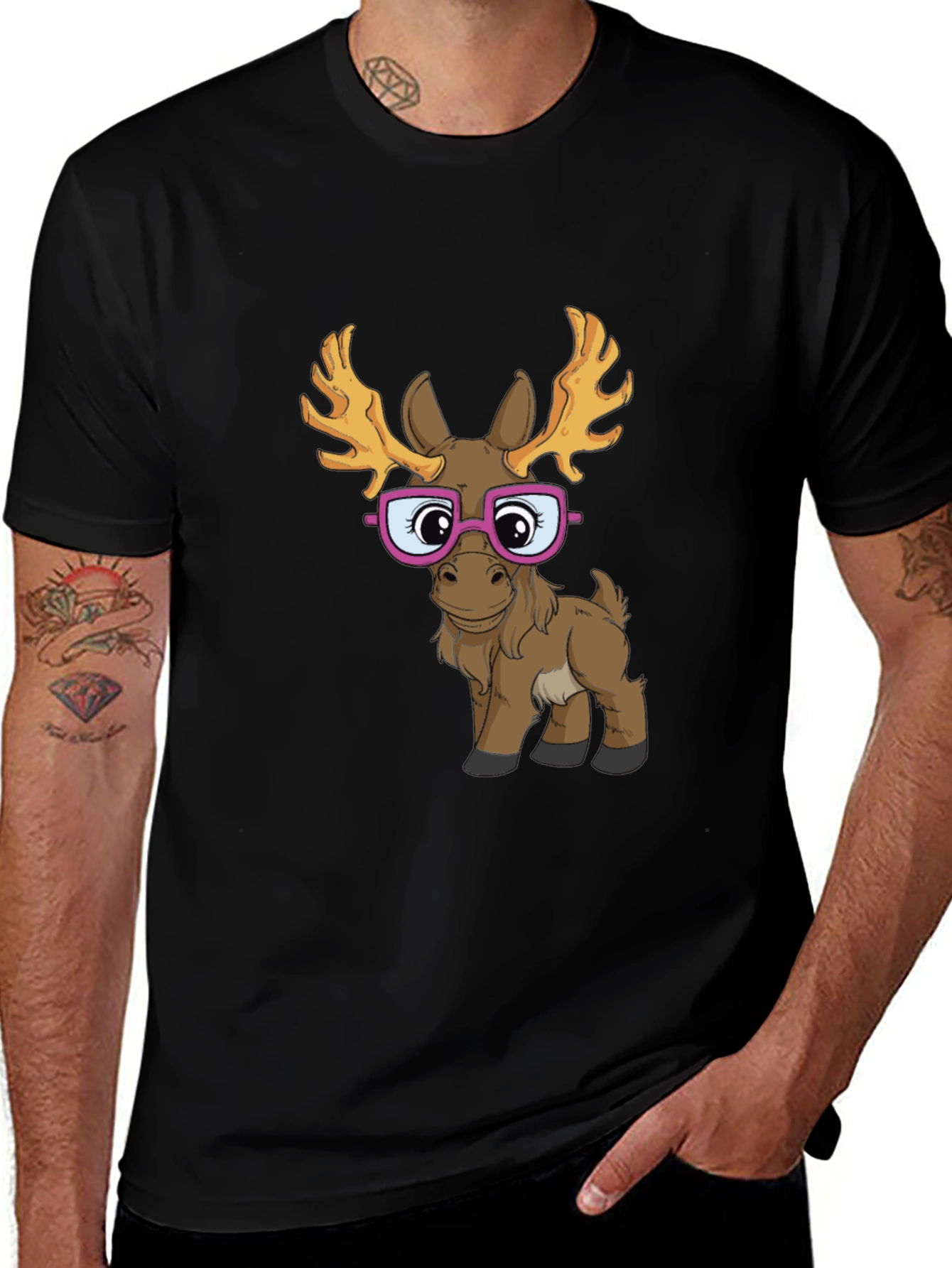 Funny Moose with Glasses Graphic Tee