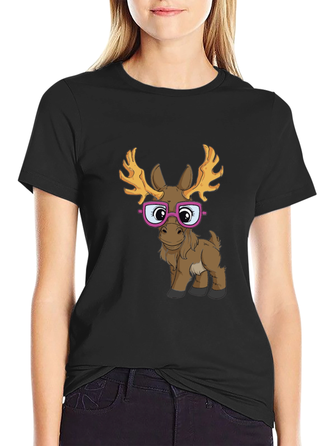 Funny Moose with Glasses Graphic Tee