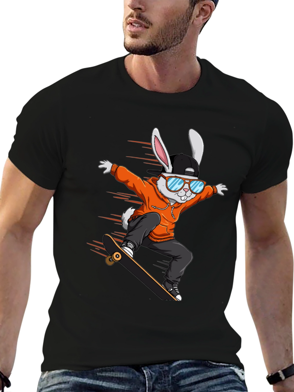 Cool Rabbit Skateboarder Graphic T-Shirt