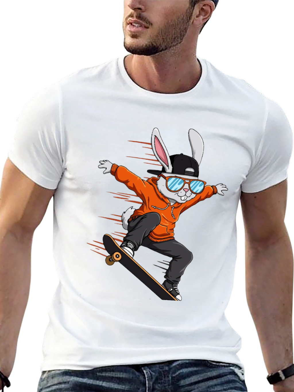 Cool Rabbit Skateboarder Graphic T-Shirt