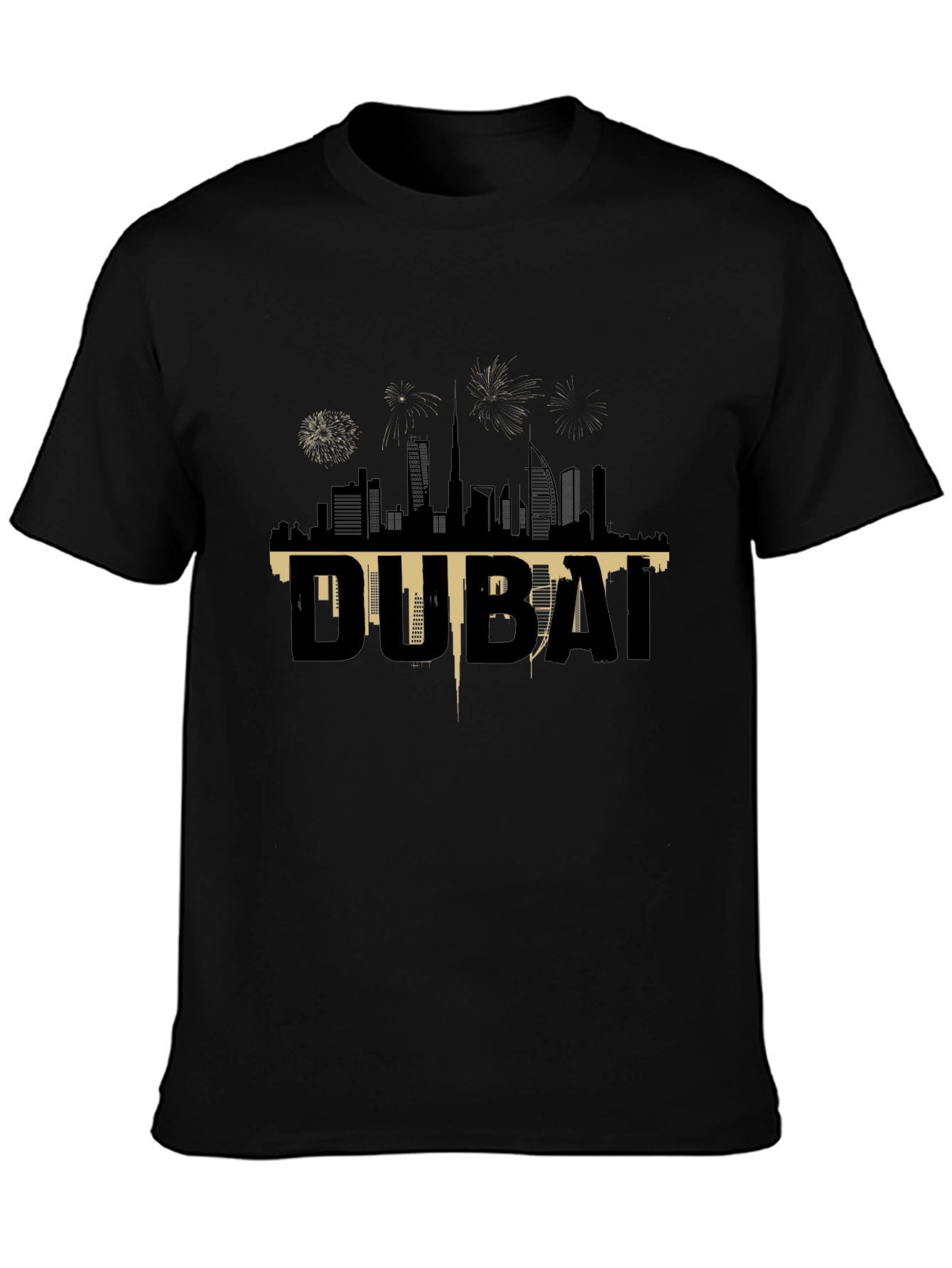 Dubai Skyline Graphic Tee - Black Cotton T-Shirt