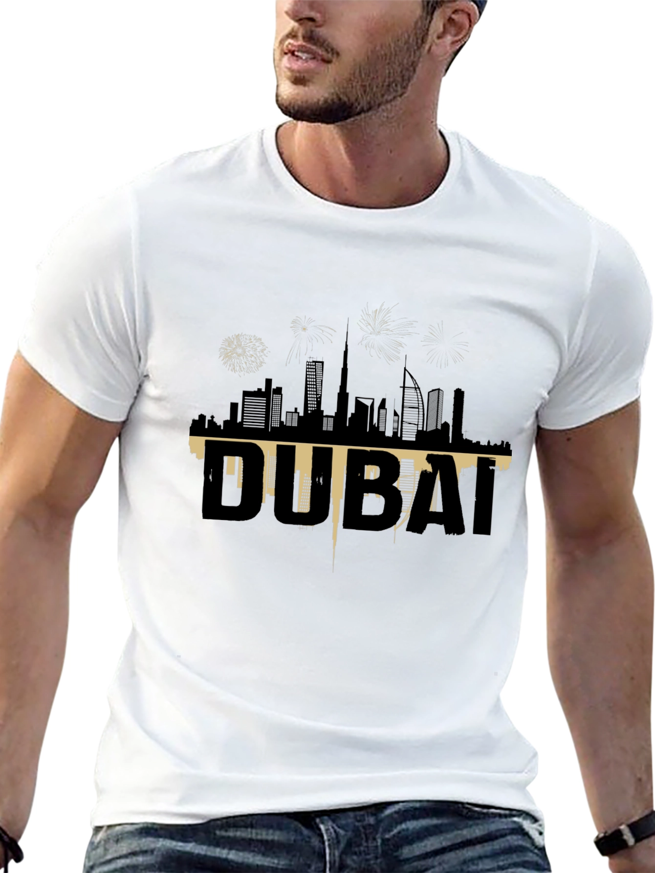Dubai Skyline Graphic Tee - Black Cotton T-Shirt