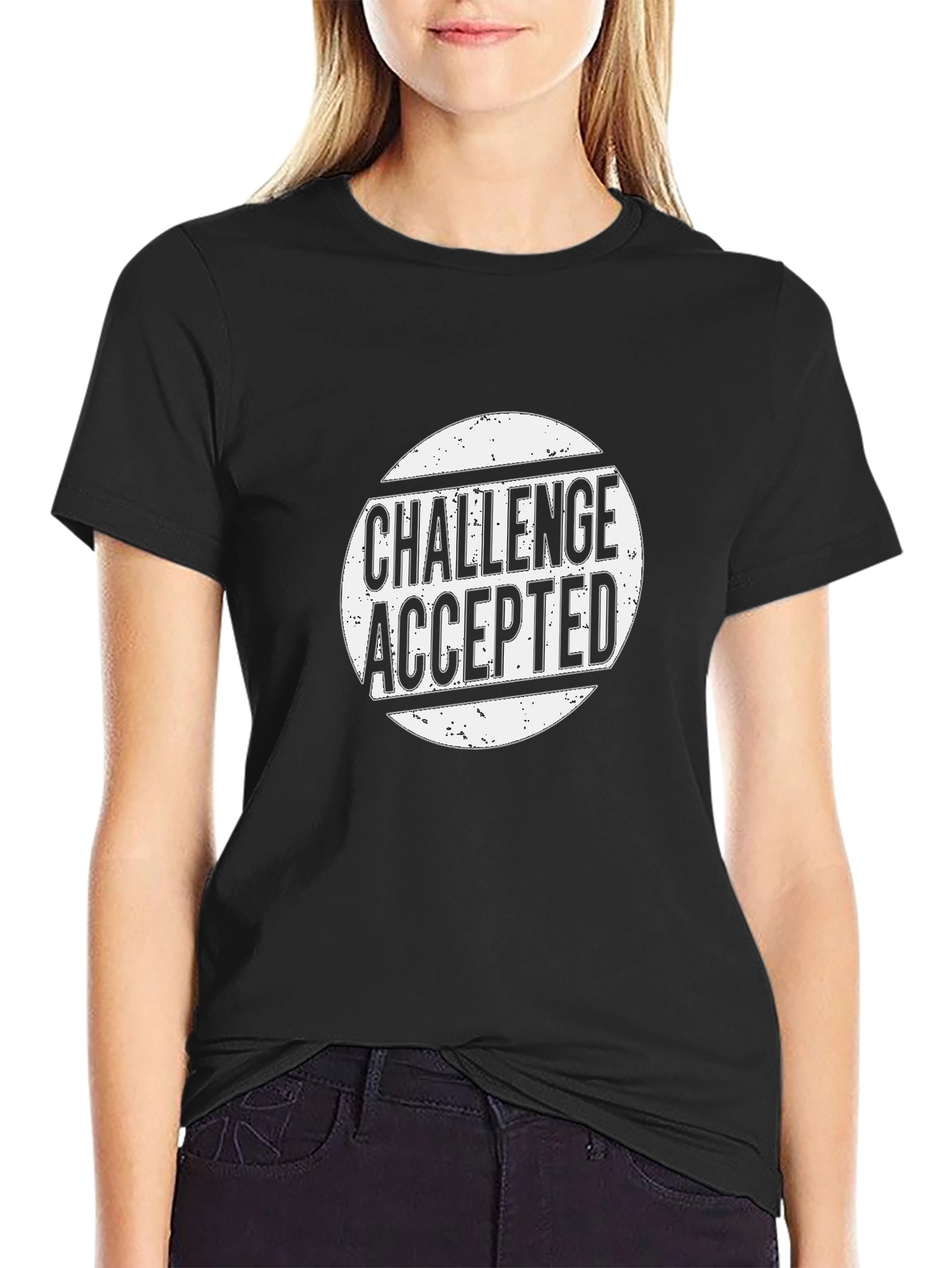 Challenge Accepted Graphic Tee - Black Cotton T-Shirt