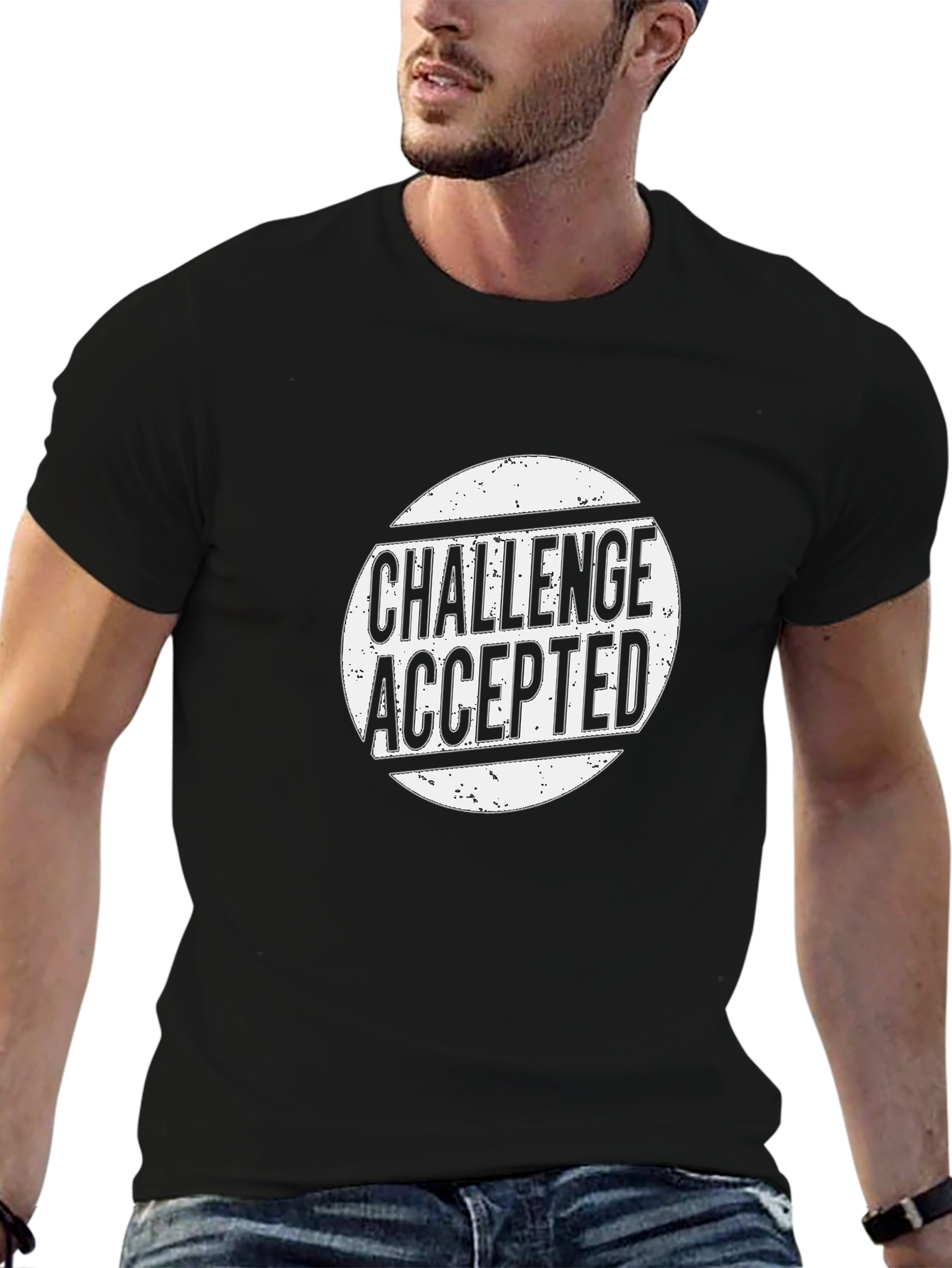 Challenge Accepted Graphic Tee - Black Cotton T-Shirt