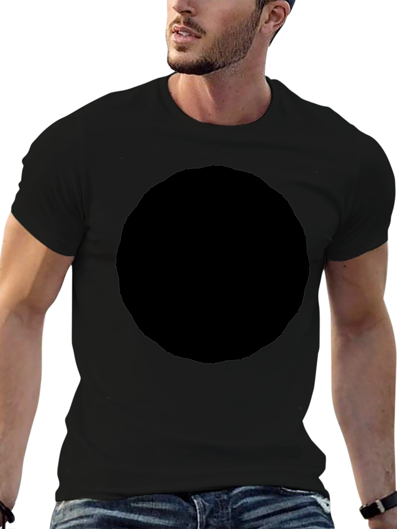 Mens Solid Black Crew Neck Short Sleeve T-Shirt