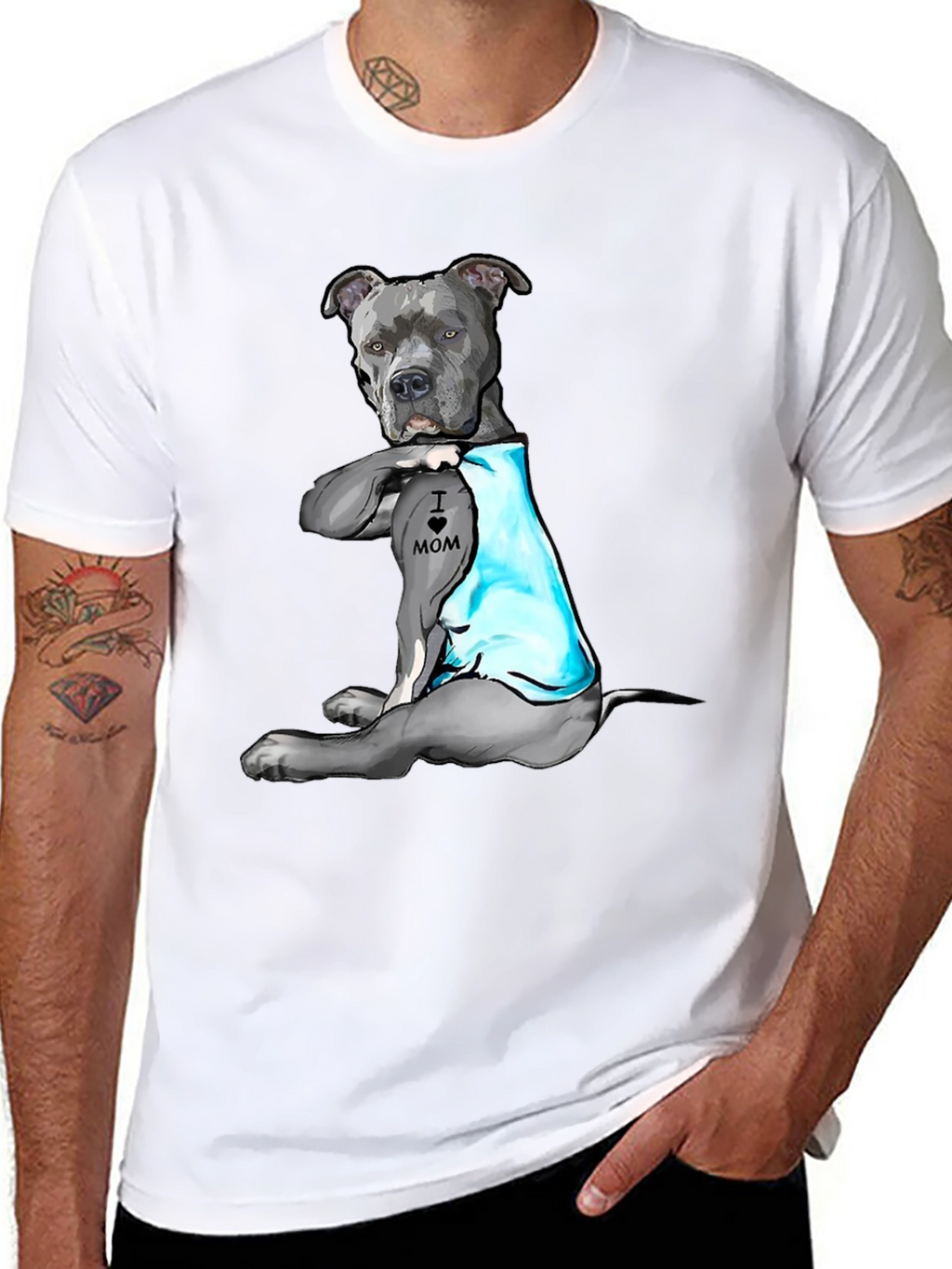 Pitbull Tattoo Mom Black T-Shirt