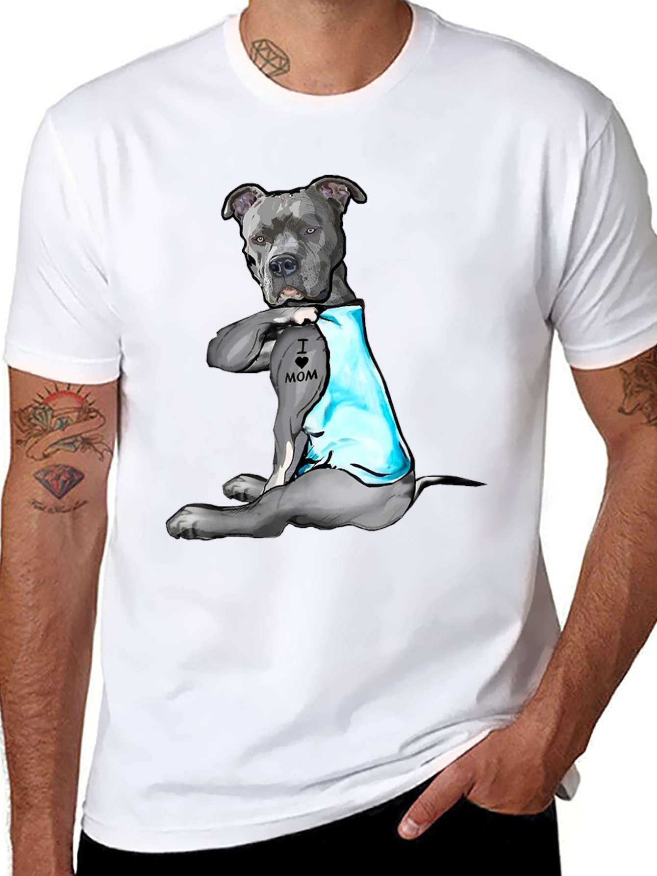 Pitbull Tattoo Mom Black T-Shirt