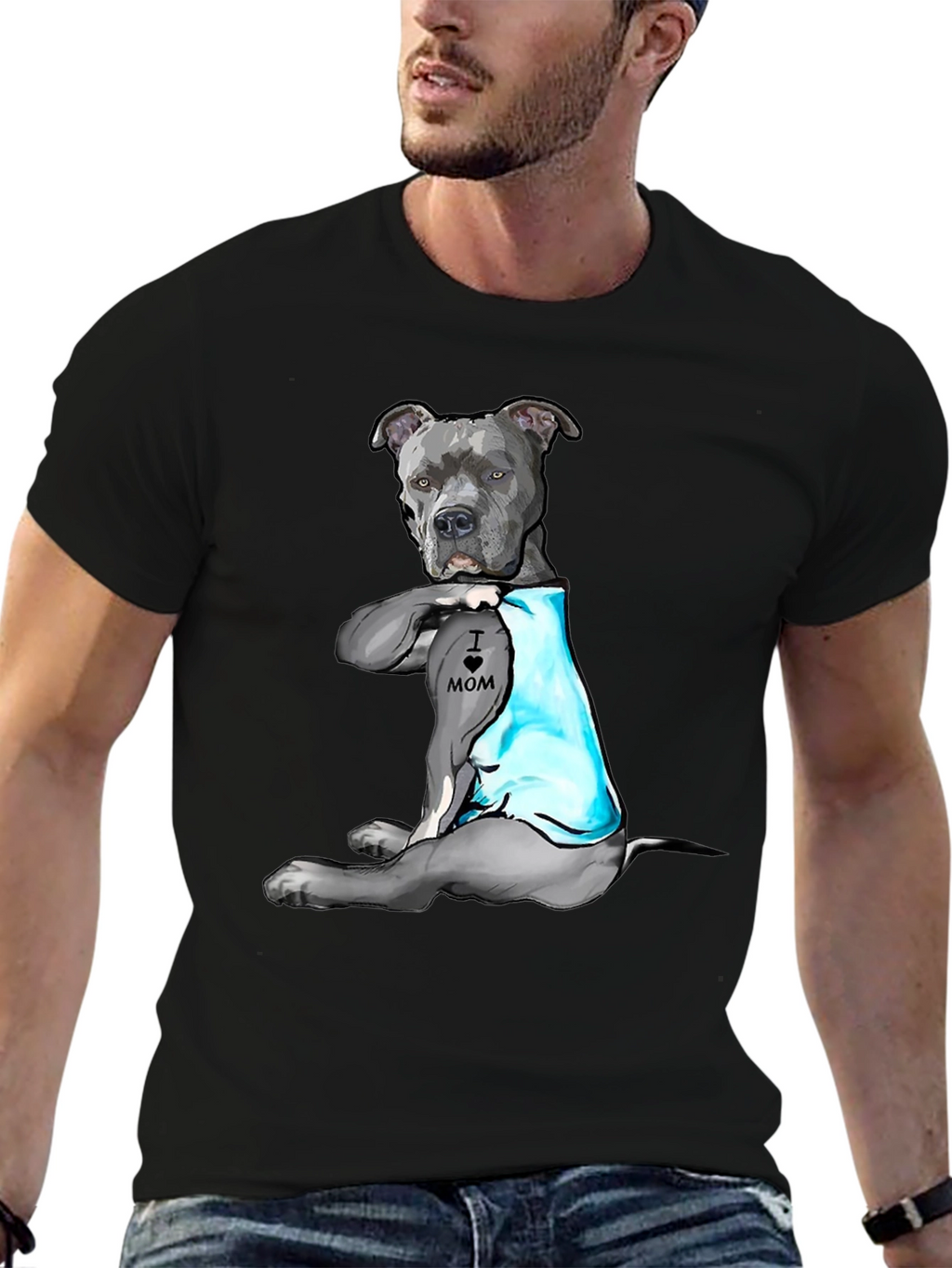 Pitbull Tattoo Mom Black T-Shirt
