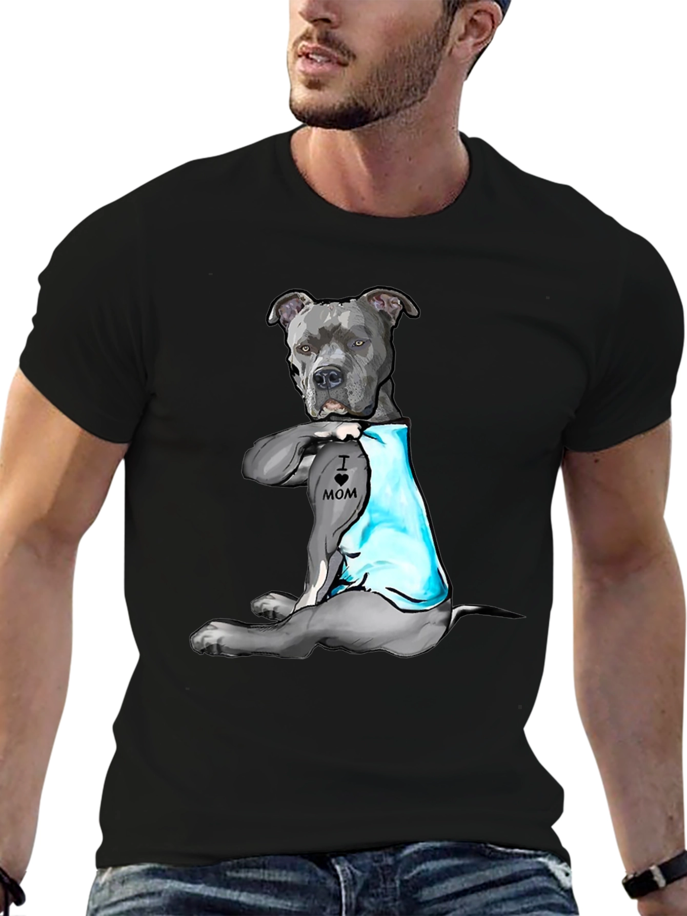 Pitbull Tattoo Mom Black T-Shirt