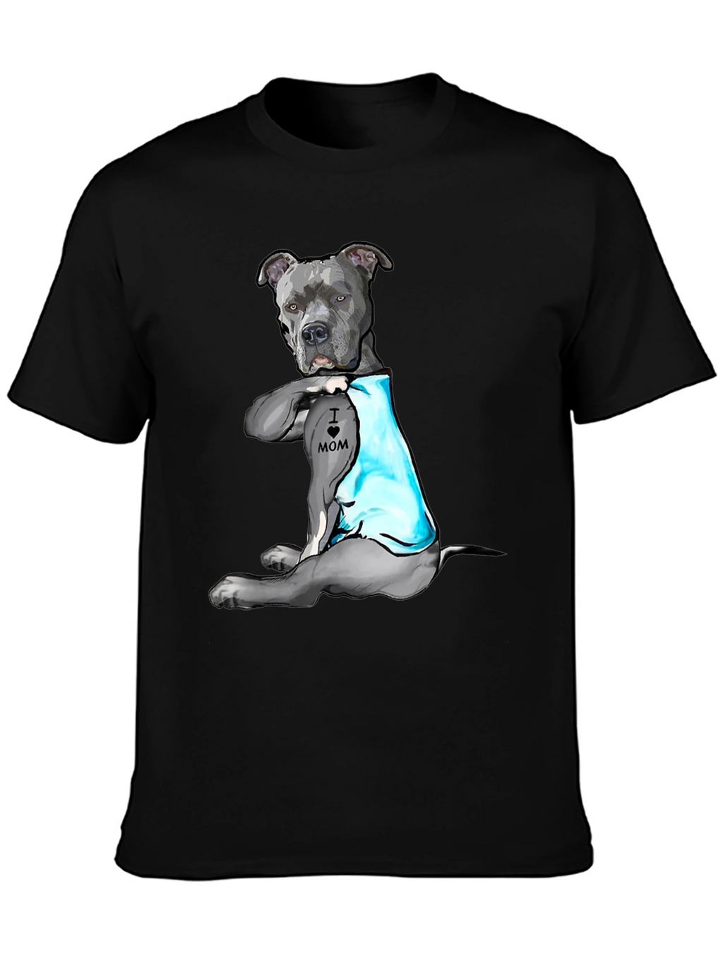Pitbull Tattoo Mom Black T-Shirt