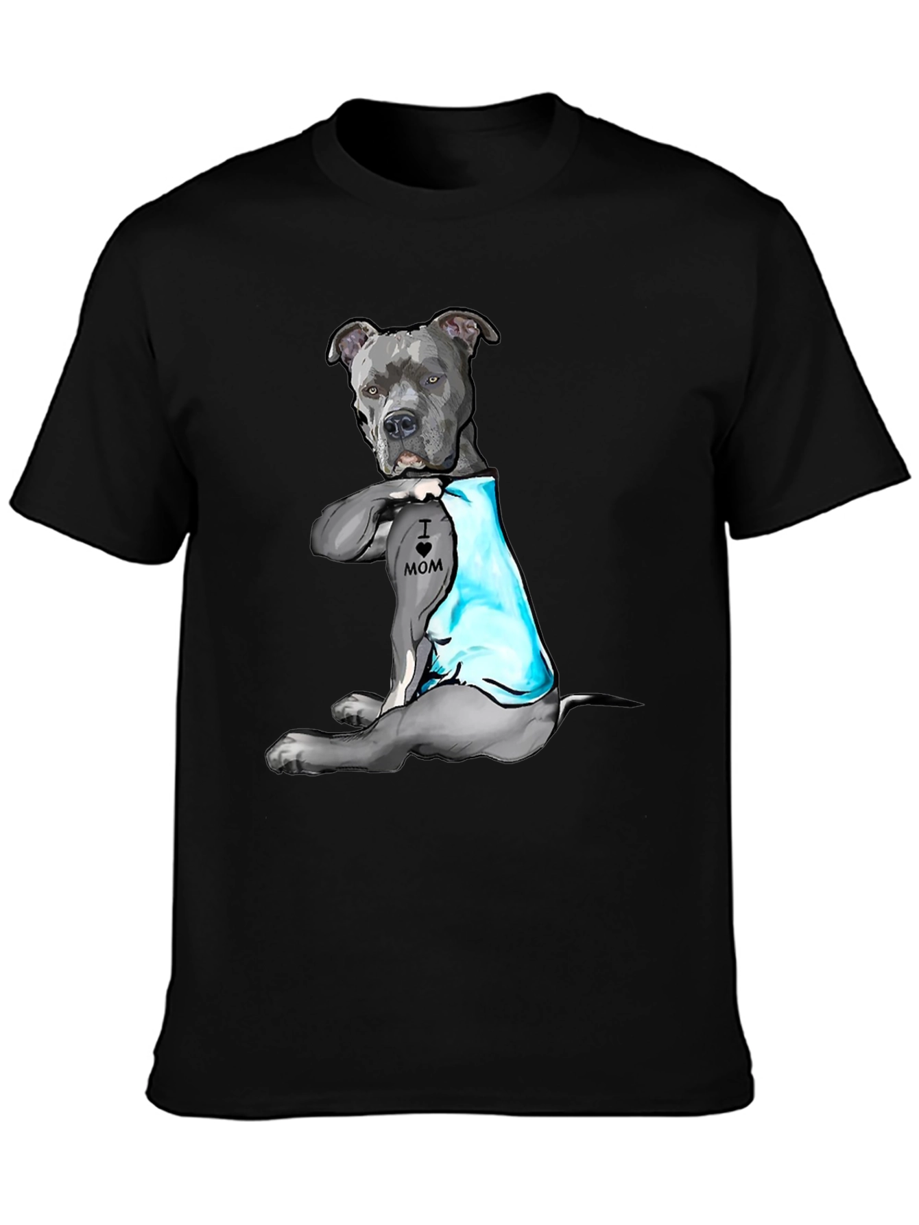 Pitbull Tattoo Mom Black T-Shirt