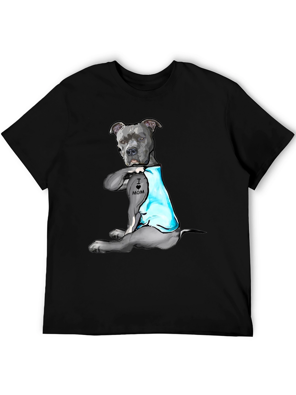 Pitbull Tattoo Mom Black T-Shirt