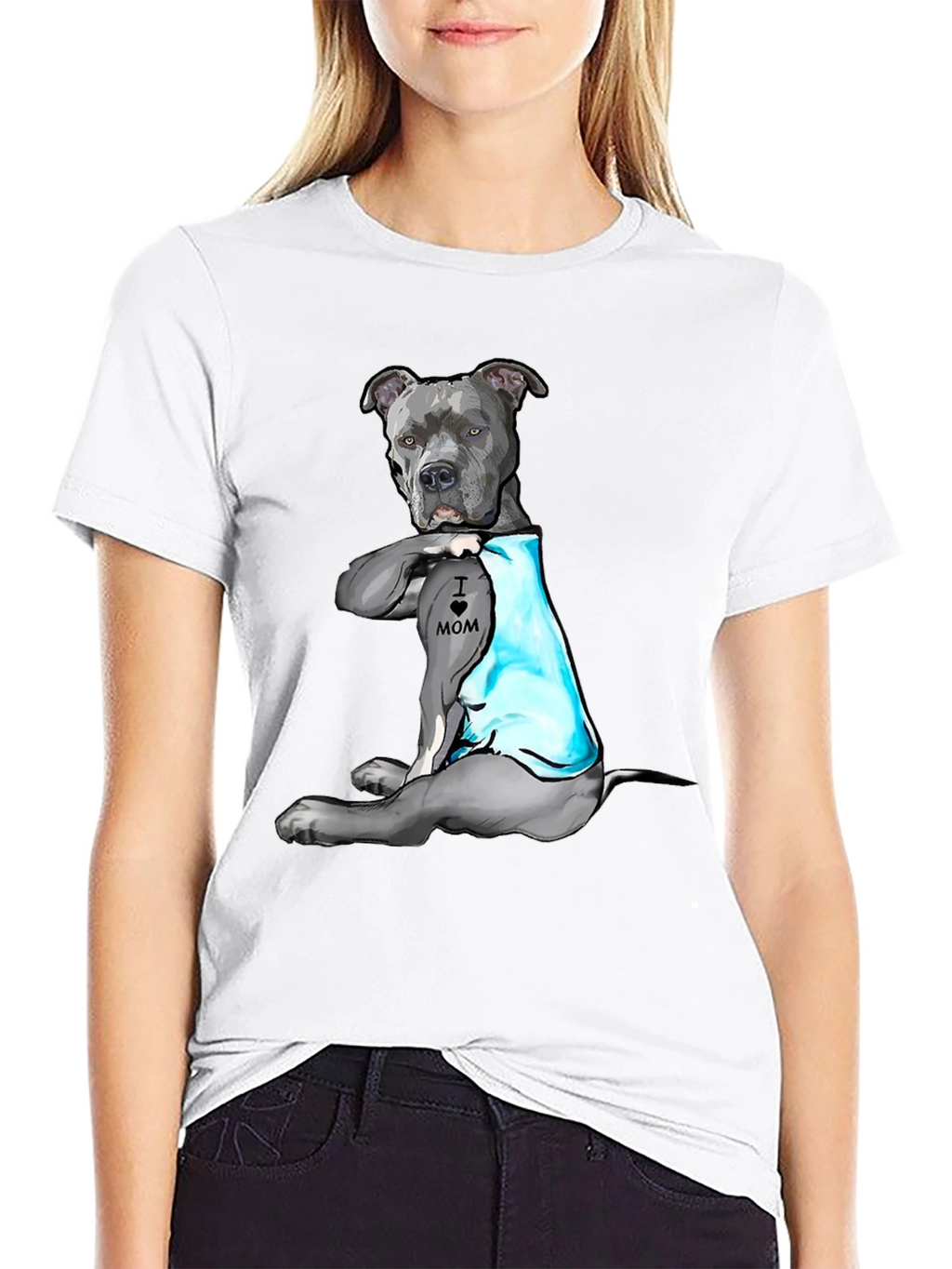 Pitbull Tattoo Mom Black T-Shirt
