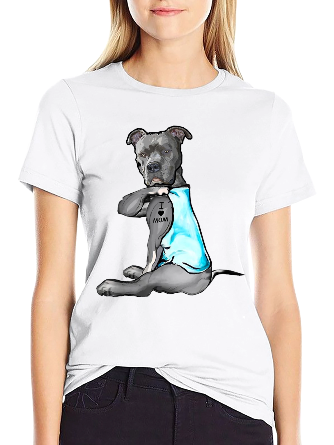 Pitbull Tattoo Mom Black T-Shirt