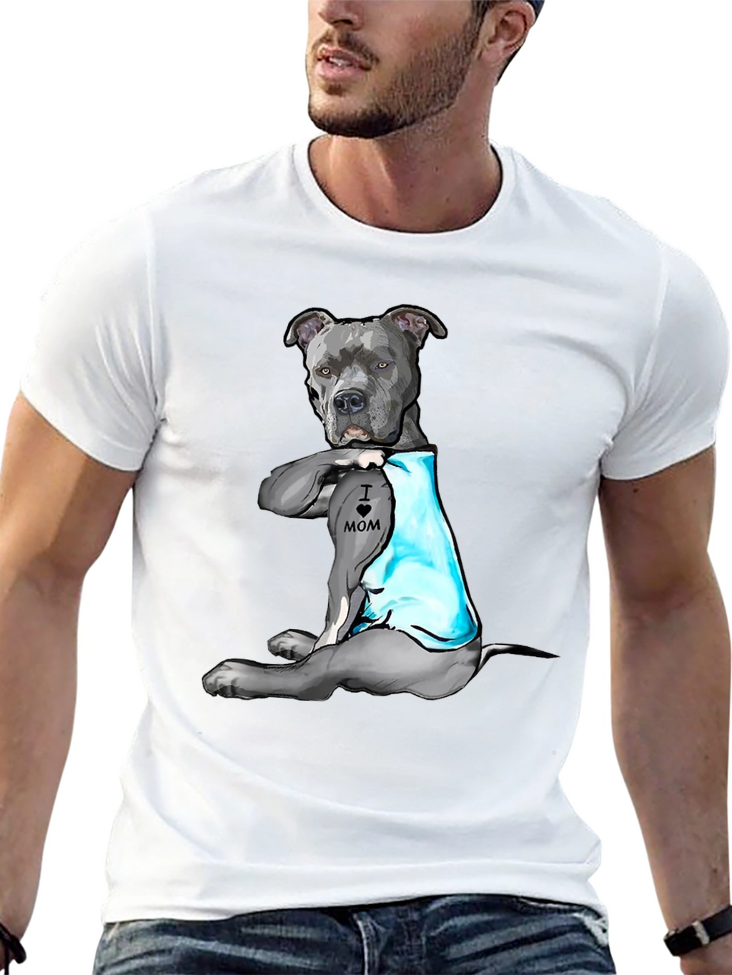 Pitbull Tattoo Mom Black T-Shirt