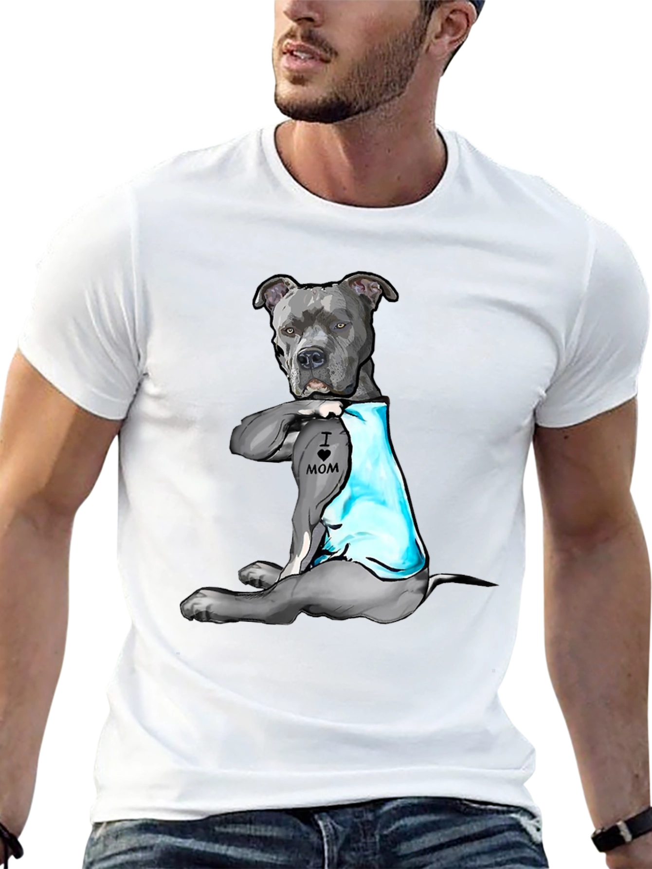 Pitbull Tattoo Mom Black T-Shirt