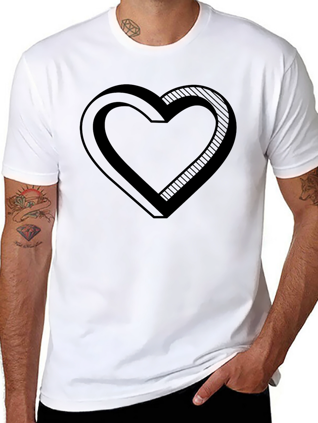 3D Heart Graphic Black T-Shirt