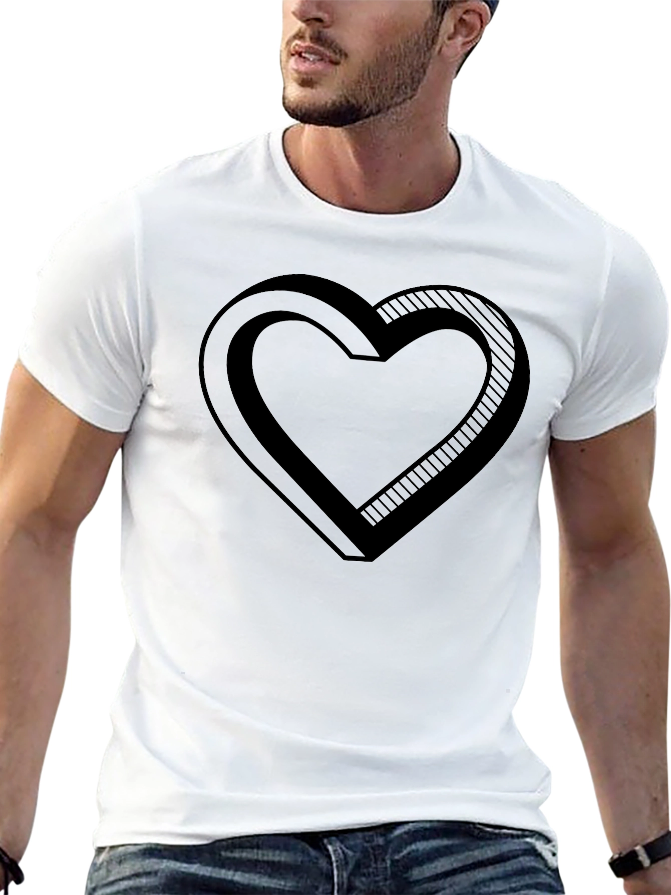 3D Heart Graphic Black T-Shirt