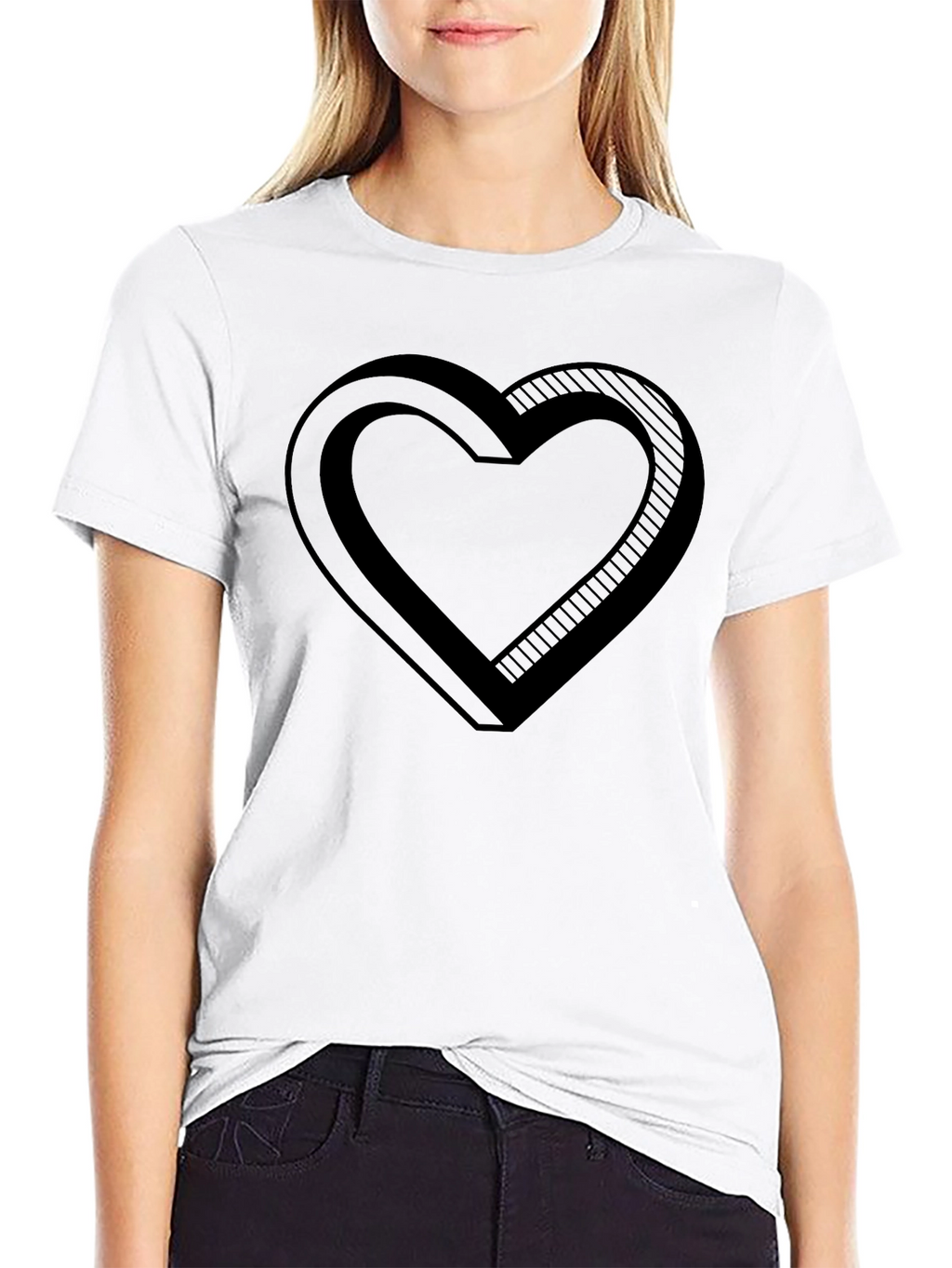 3D Heart Graphic Black T-Shirt