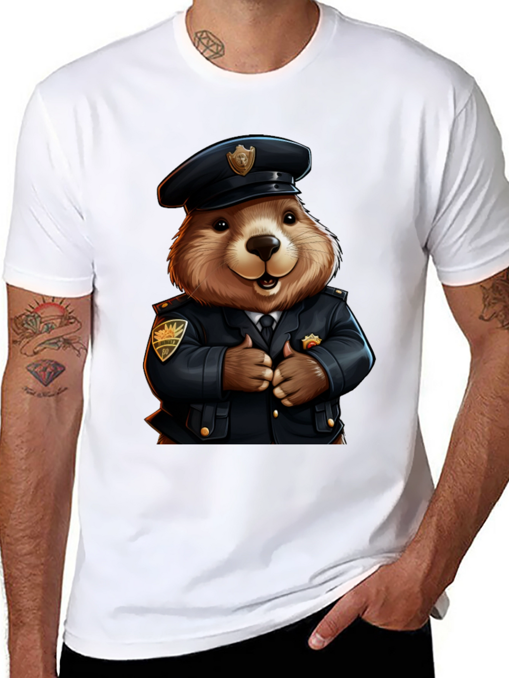 Police Beaver T-Shirt - Cartoon Style