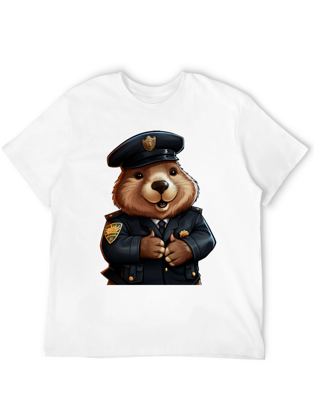 Police Beaver T-Shirt - Cartoon Style