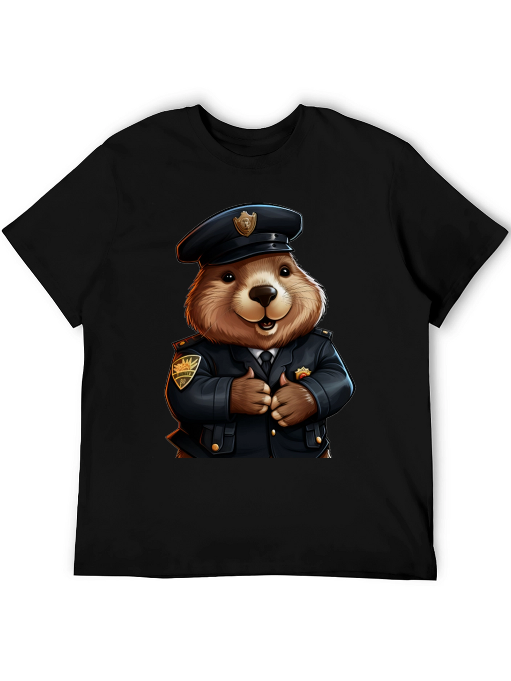 Police Beaver T-Shirt - Cartoon Style