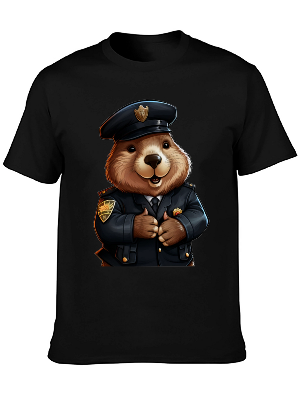 Police Beaver T-Shirt - Cartoon Style