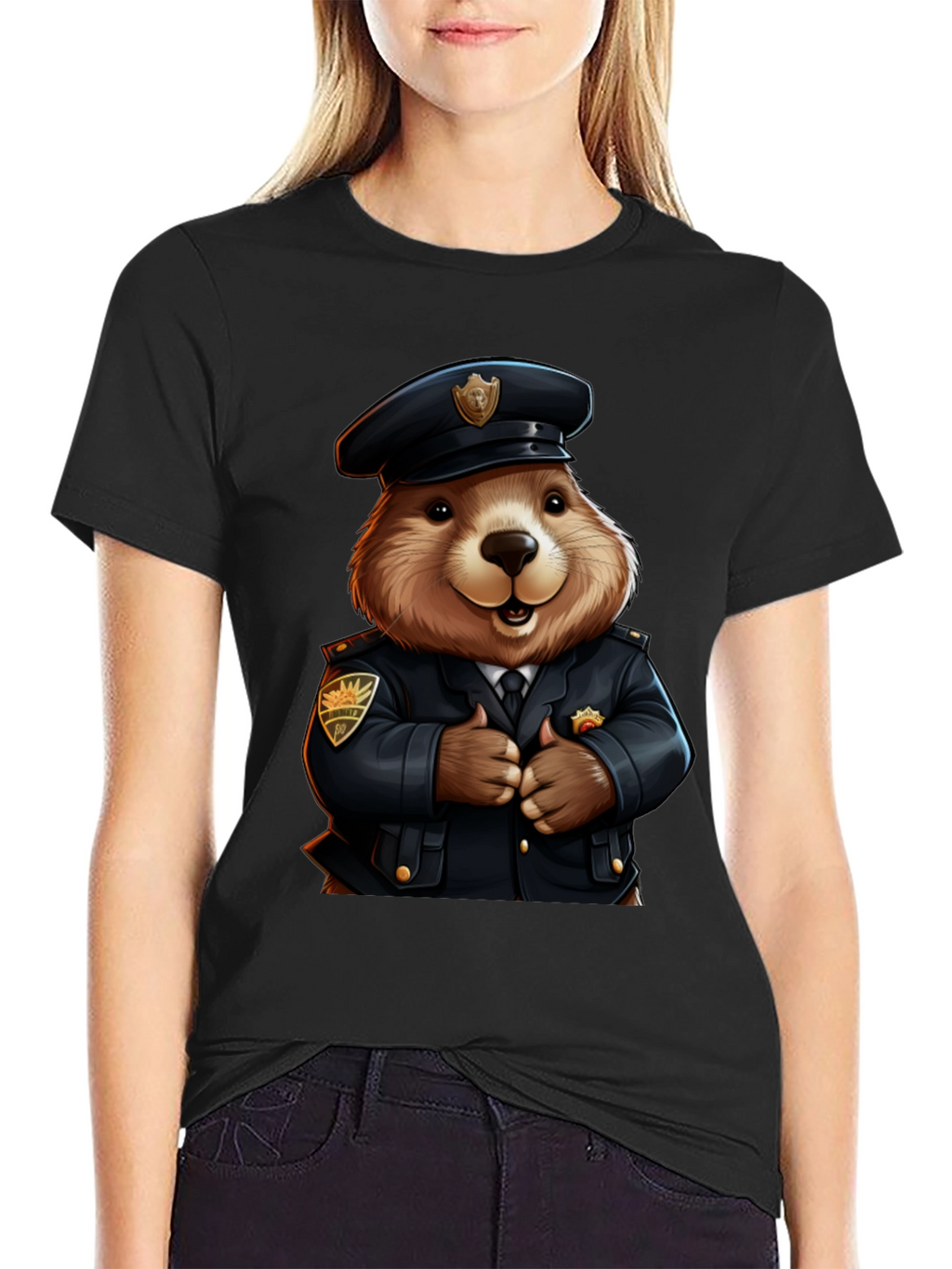 Police Beaver T-Shirt - Cartoon Style