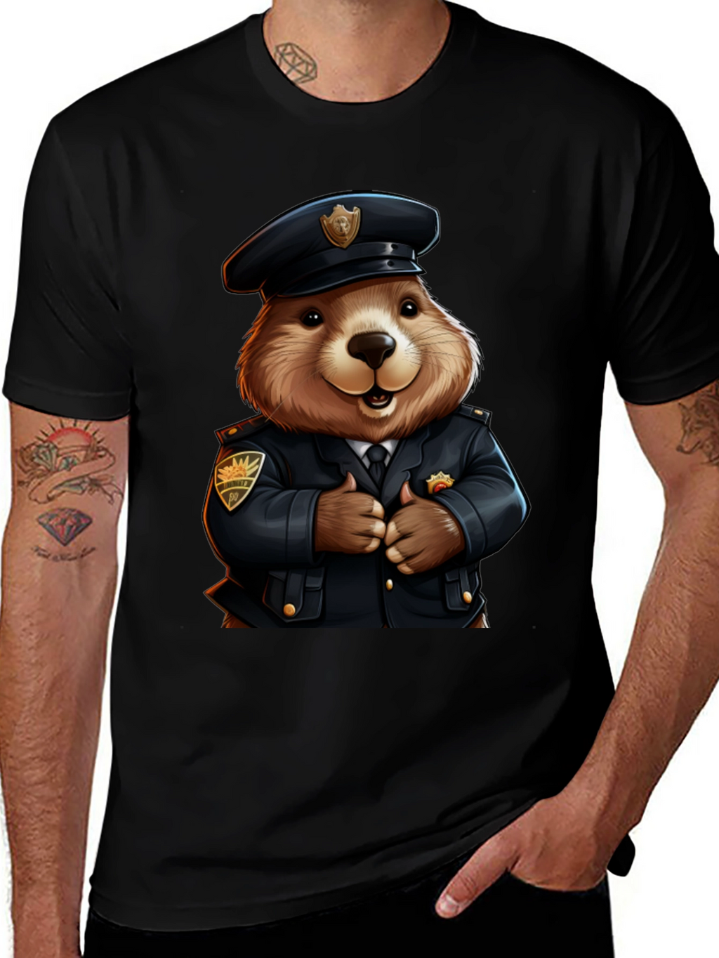 Police Beaver T-Shirt - Cartoon Style