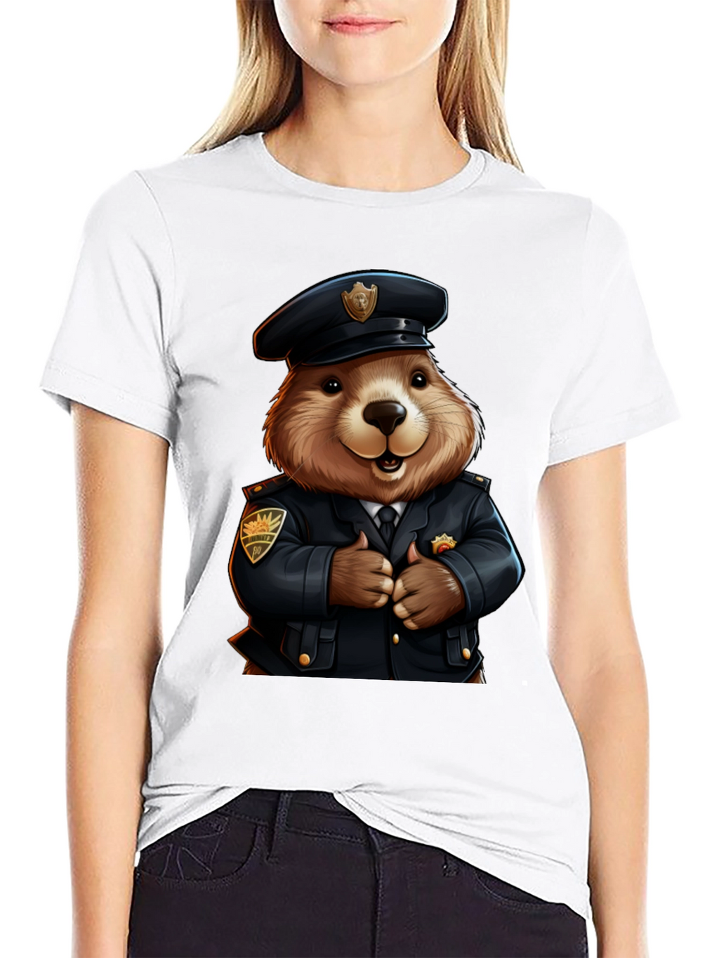 Police Beaver T-Shirt - Cartoon Style