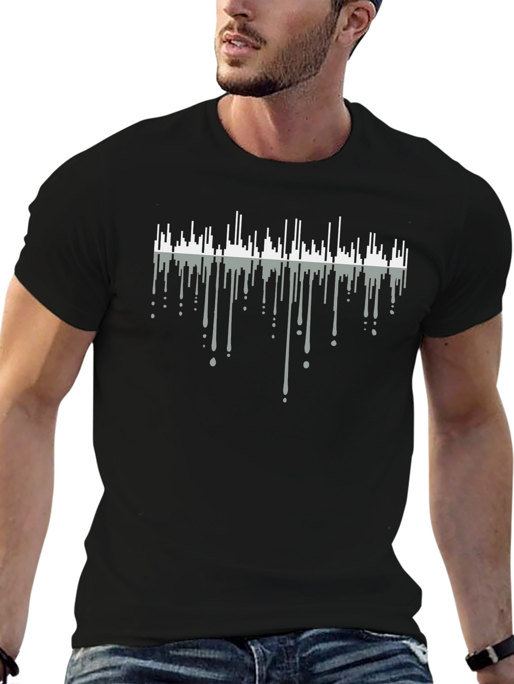 Mens Black Graphic T-Shirt - Soundwave Design