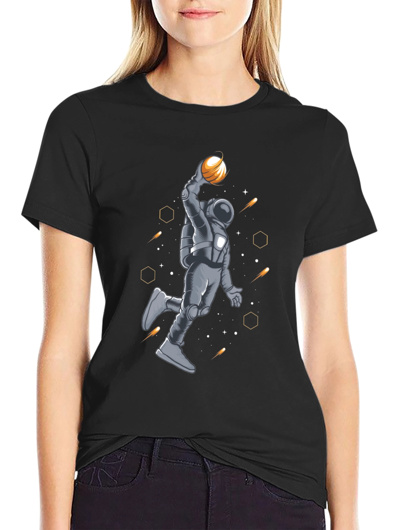 Astronaut Basketball T-Shirt - Space Dunk Design