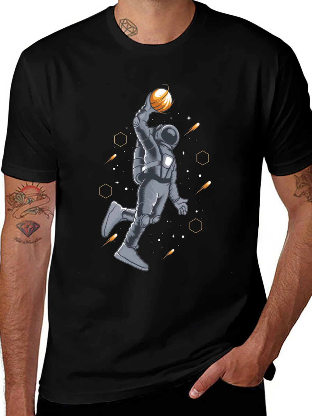 Astronaut Basketball T-Shirt - Space Dunk Design
